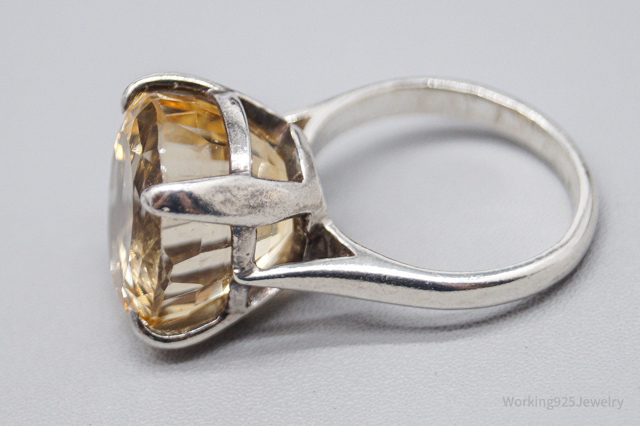 Vintage Large Citrine Silver Ring - Size 5
