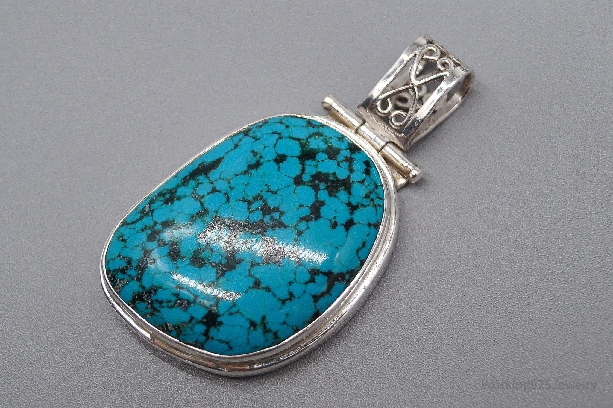 Large Vintage Blue Turquoise Sterling Silver Pendant