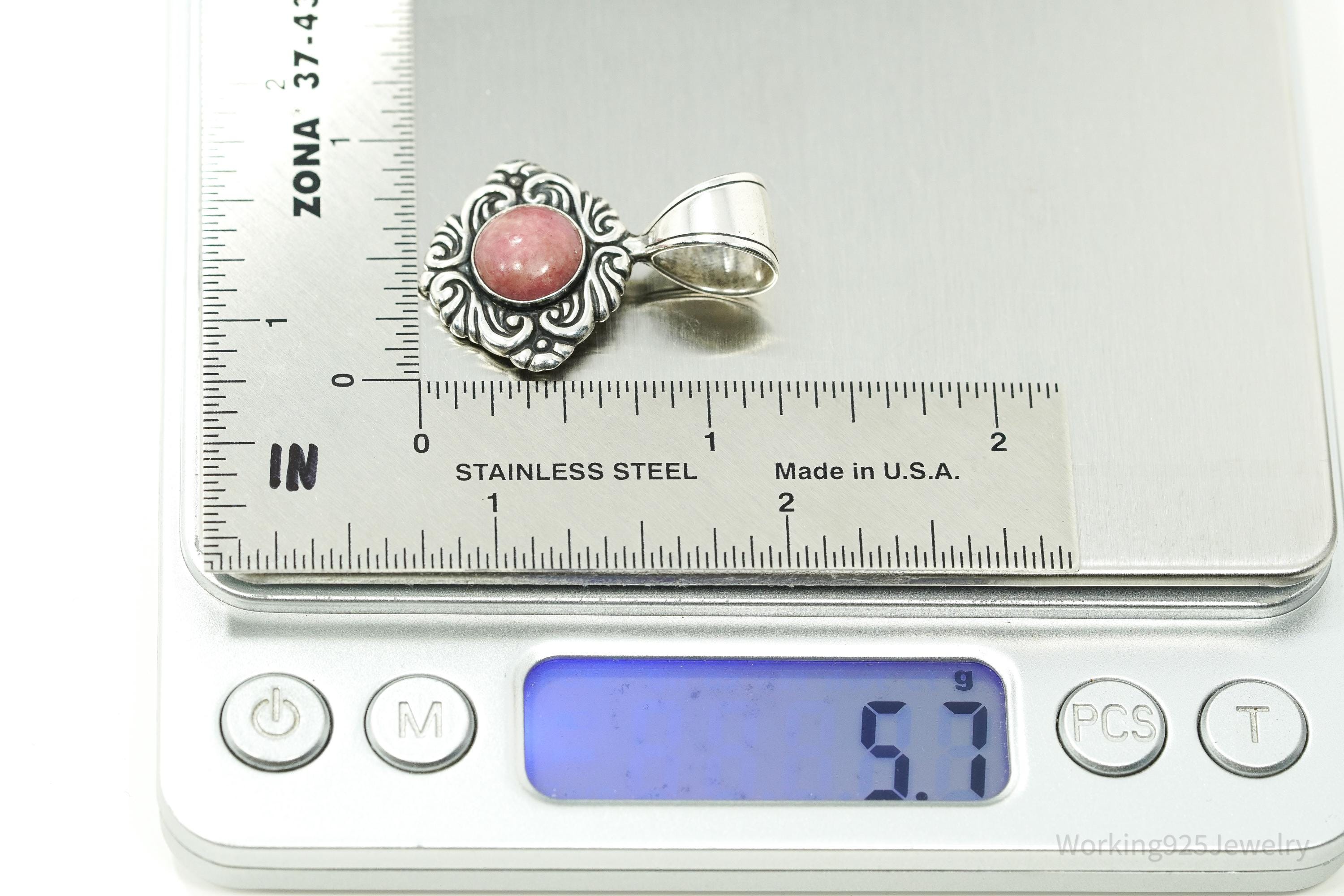 Vintage Western Style Rhodonite Sterling Silver Pendant