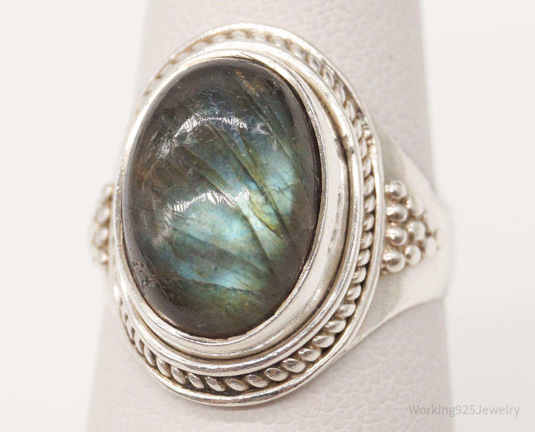 Vintage Large Labradorite Sterling Silver Ring - Size 6.25