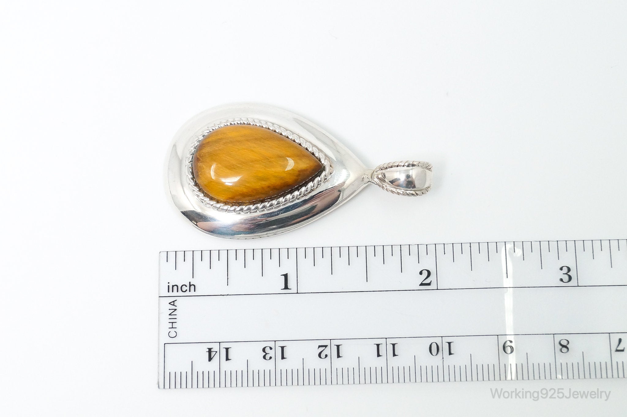 Vintage Large Tigers Eye Southwestern Style Sterling Silver Pendant