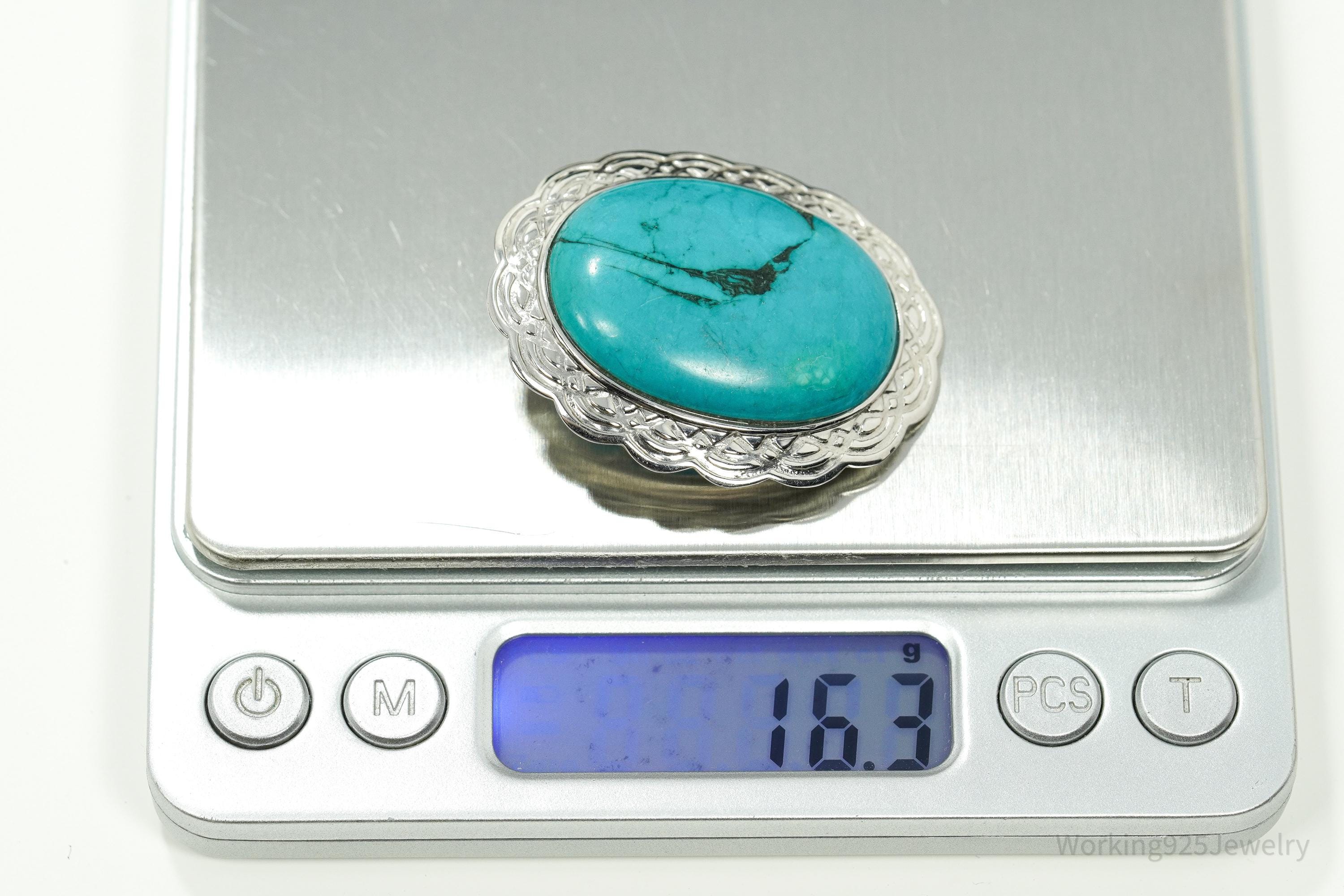Vintage Large Blue Turquoise Sterling Silver Pendant
