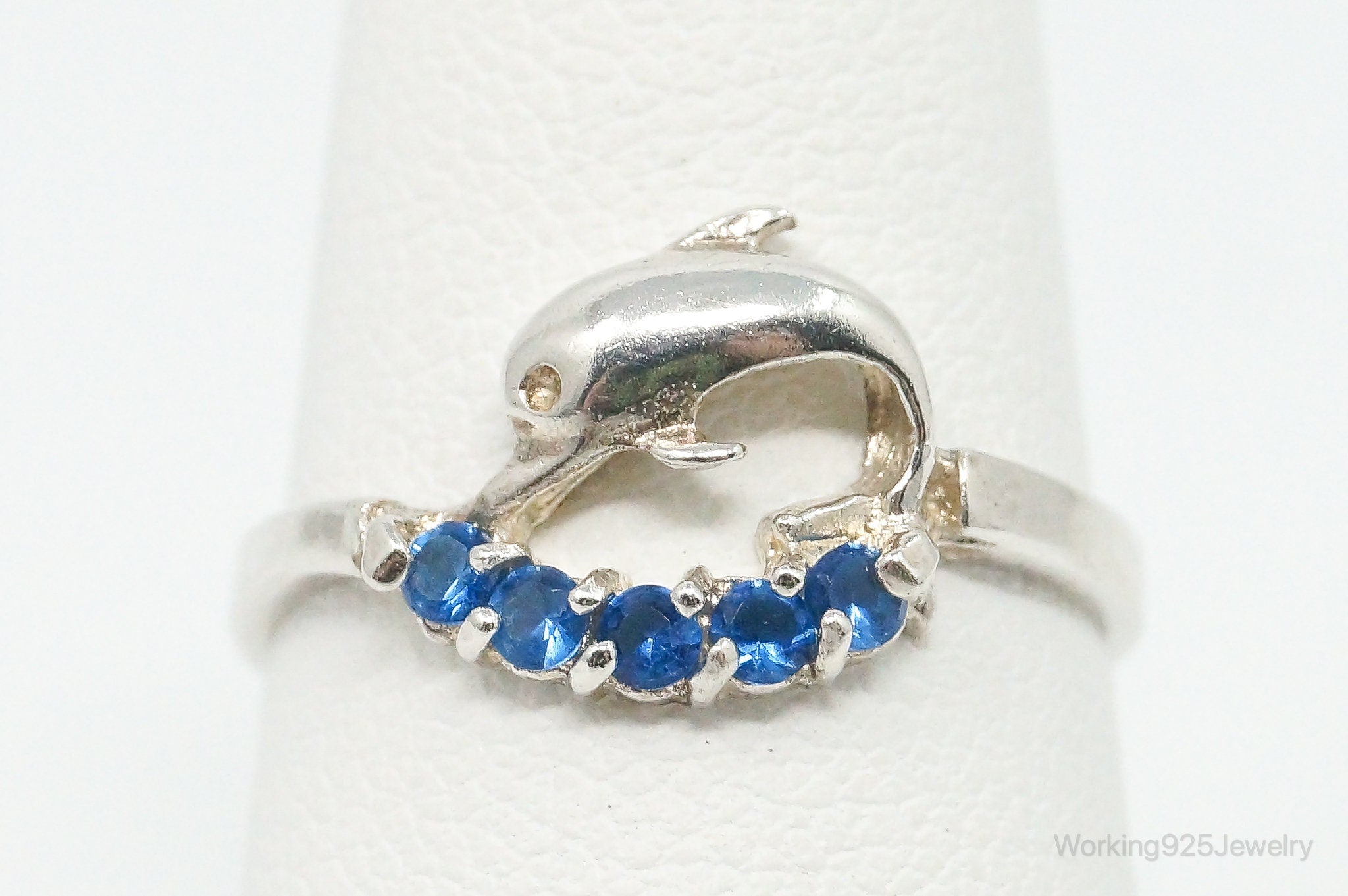 Blue Topaz Dolphin Sterling Silver Ring - Size 6.5