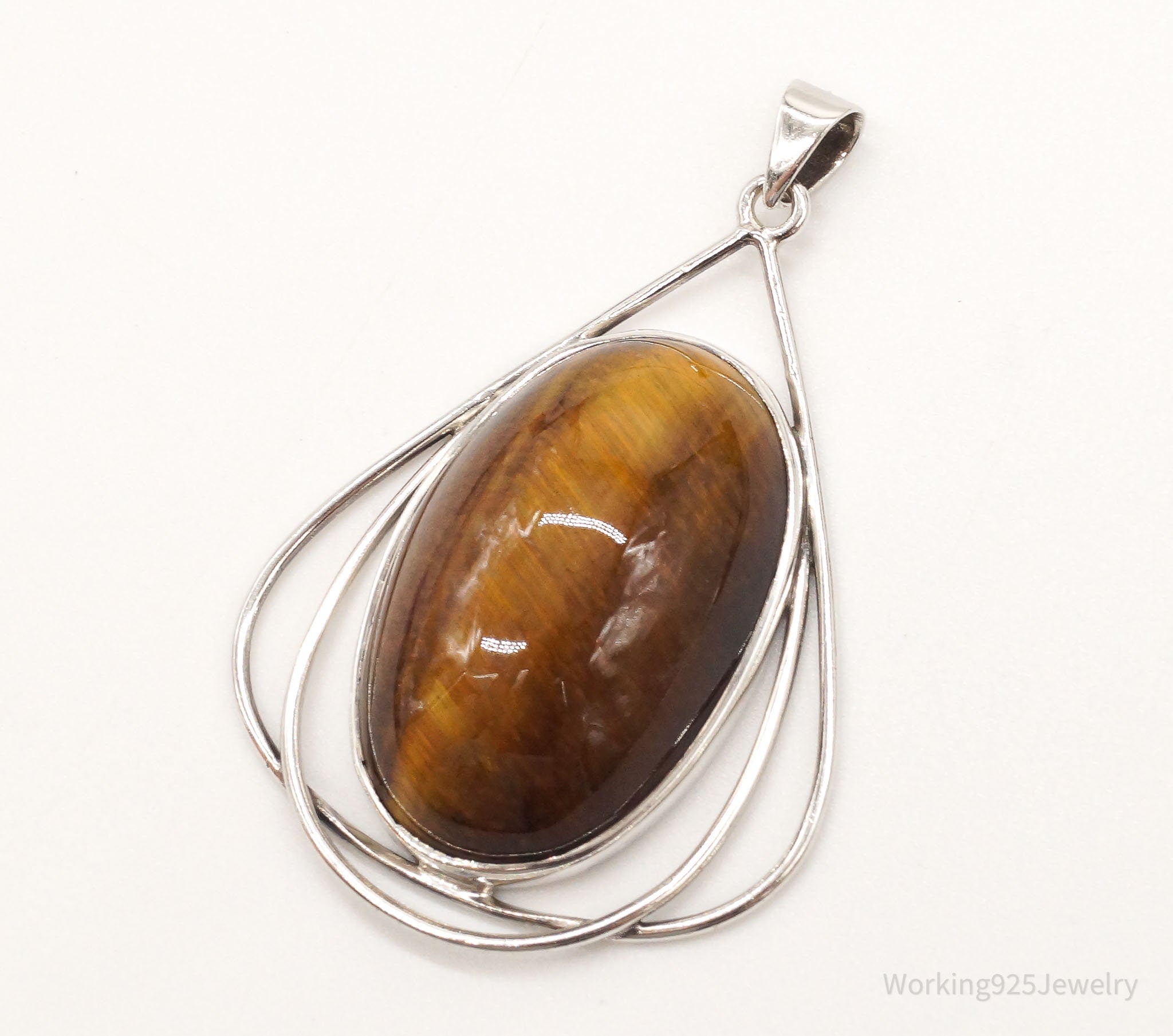 Vintage Large Tigers Eye Sterling Silver Pendant