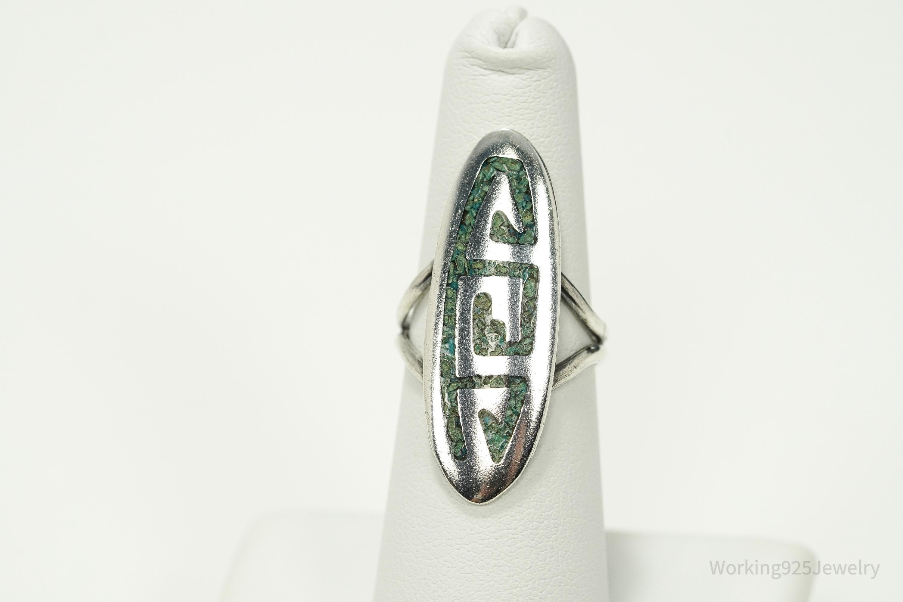 Vintage Handmade Hopi Native American Turquoise Unsigned Silver Ring - Size 6.75