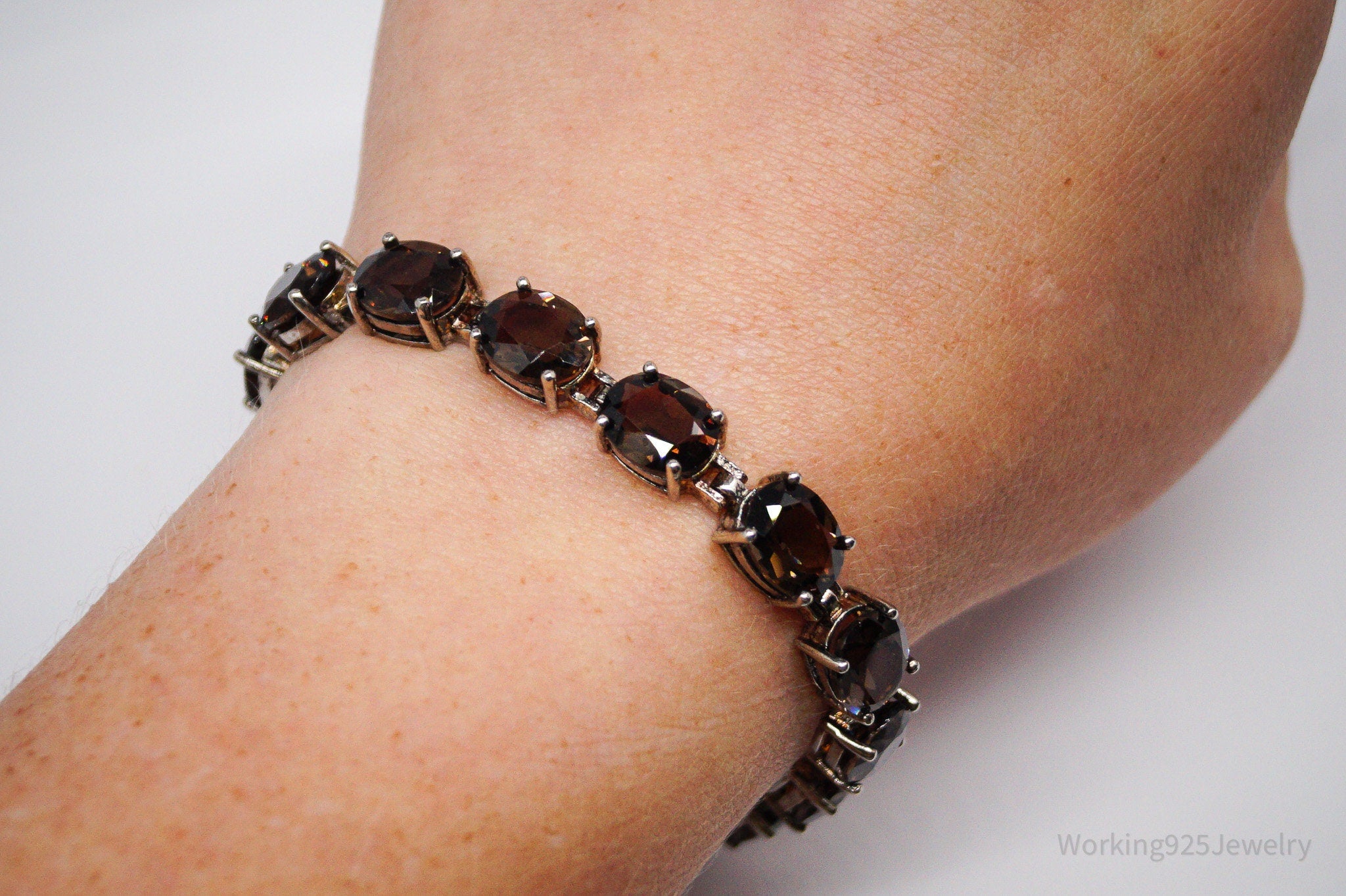 Vintage ALX Smoky Quartz Sterling Silver Bracelet 8"