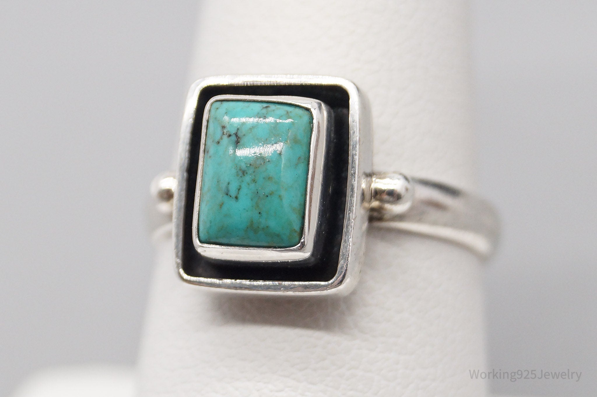 Vintage Turquoise Sterling Silver Ring - Size 7.75