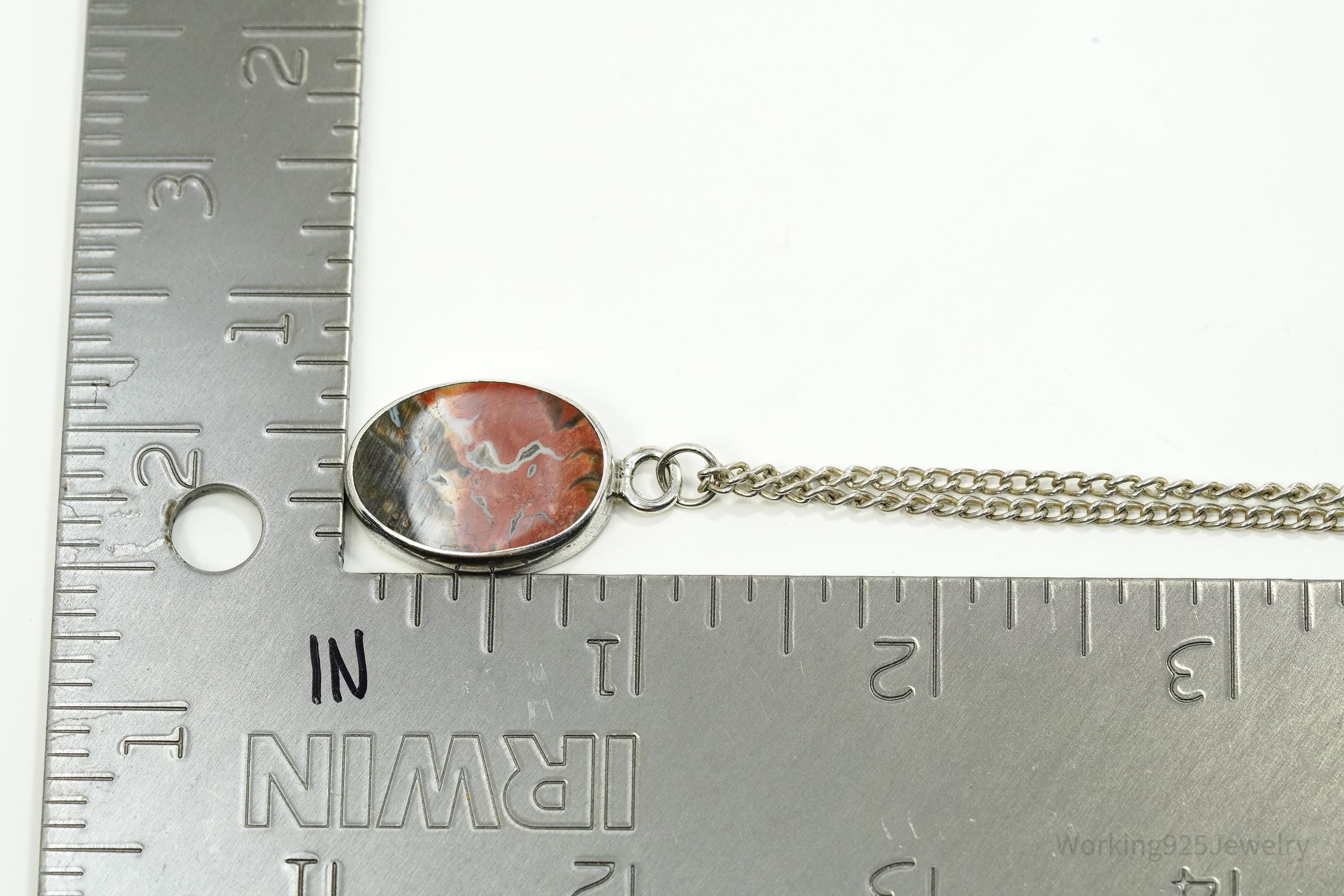 Vintage Agate Sterling Silver Necklace 18"