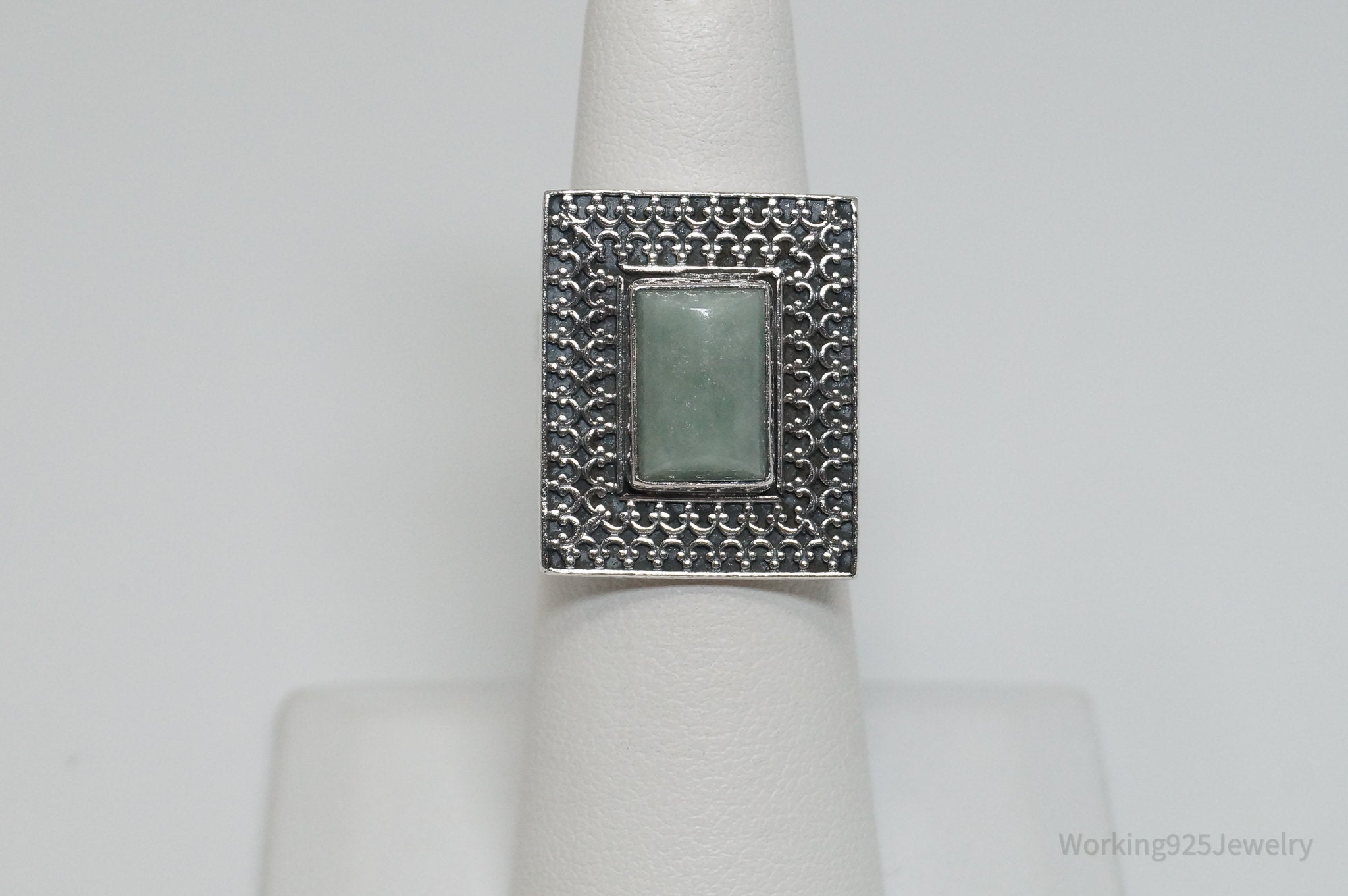 Vintage Southwest Green Jade 950 Silver Ring - Size 5.5