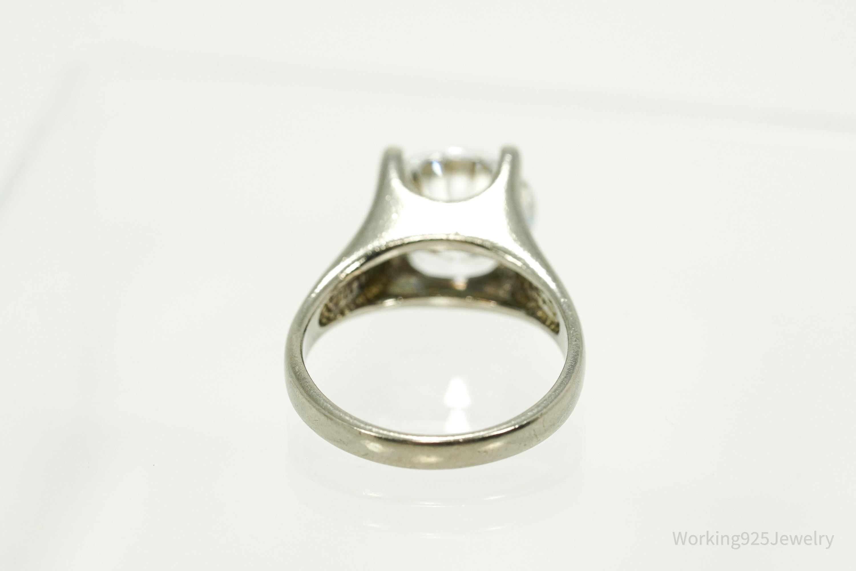 Vintage Large Diamonique Cubic Zirconia Sterling Silver Ring - Size 7.25