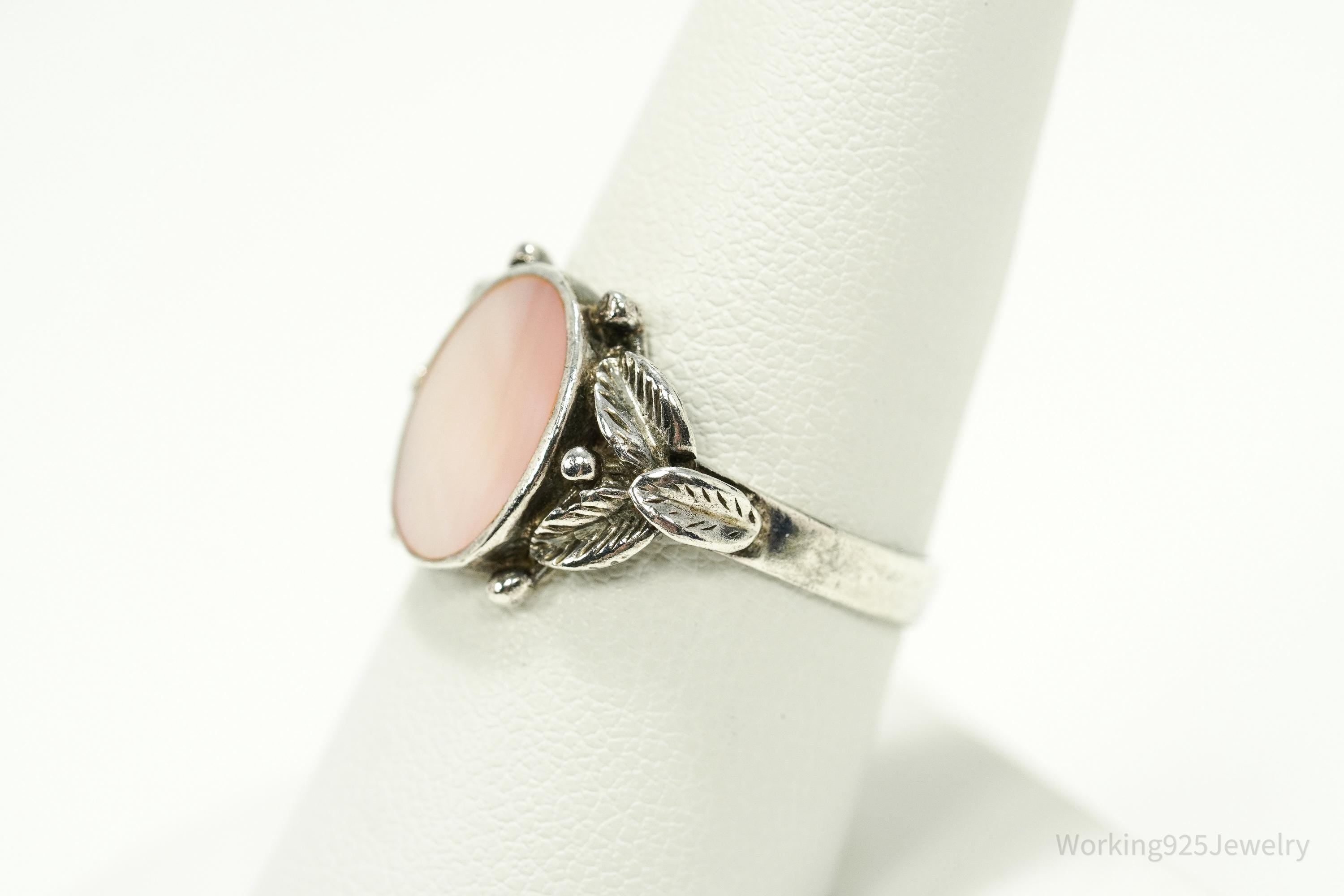 Vintage Pink Mother Of Pearl Sterling Silver Ring - Size 8