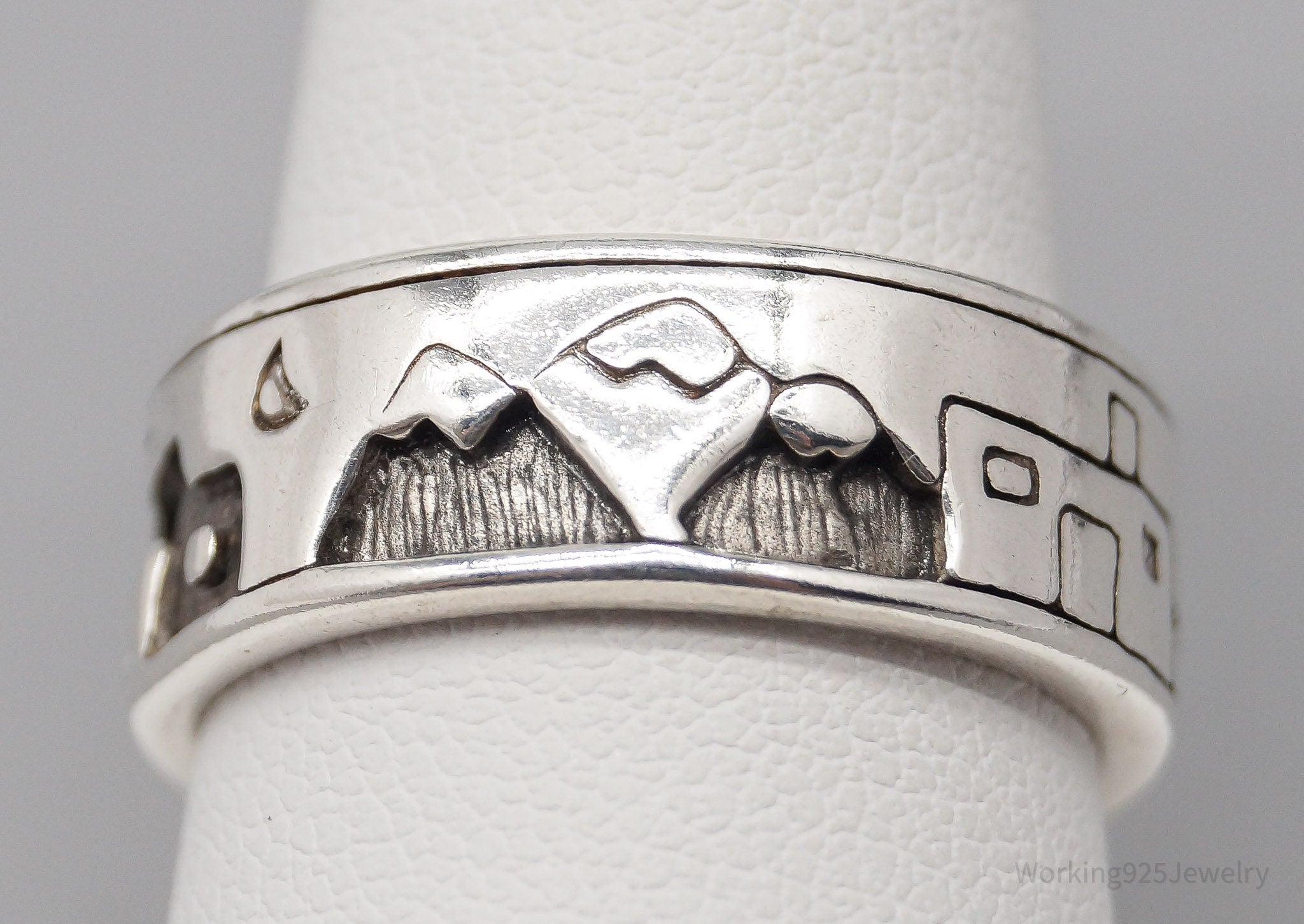 Vintage Carolyn Pollack Storyteller City Scene Sterling Silver Ring - Size 9