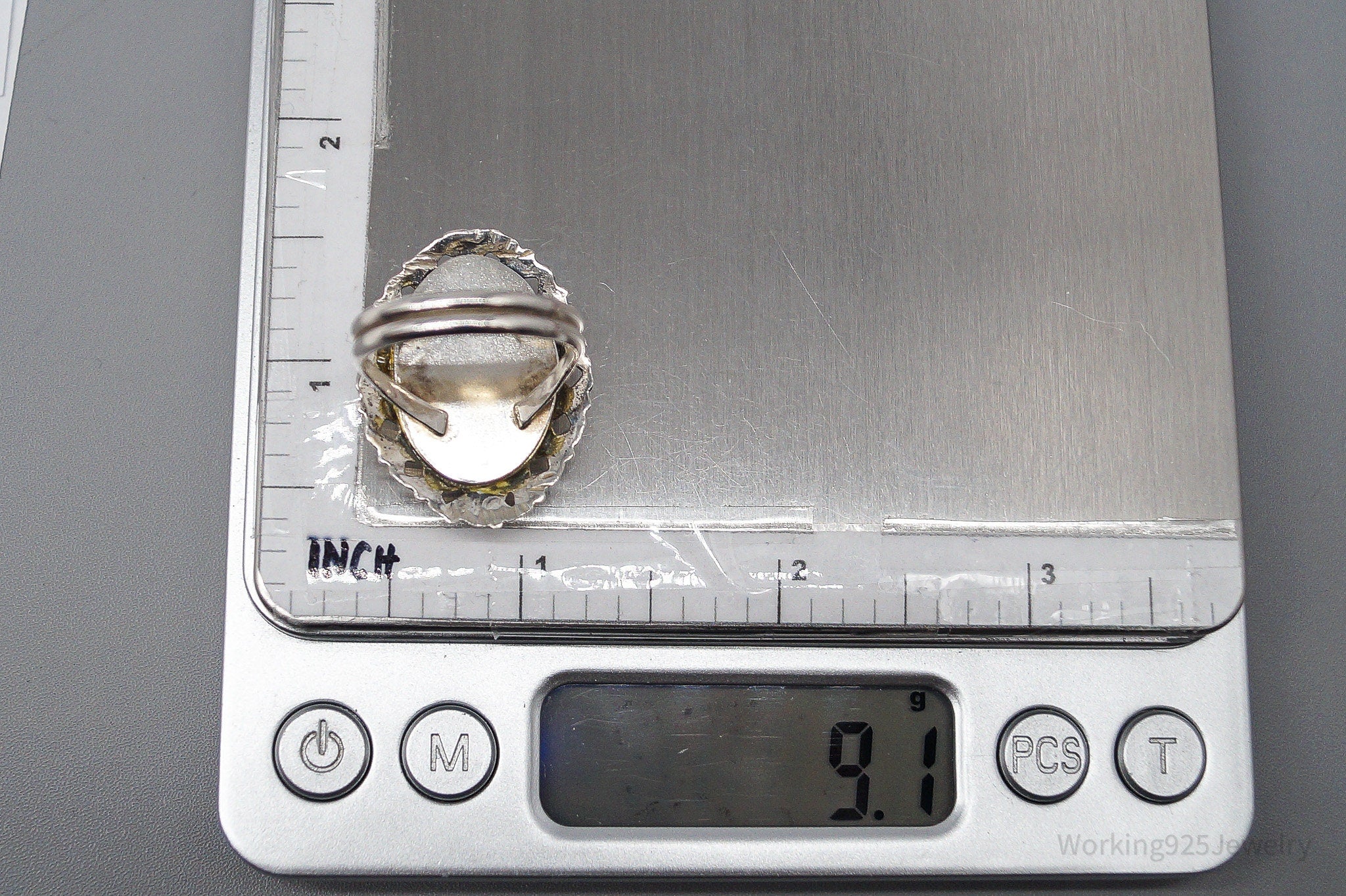 Vintage Hematite Silver Ring - Size 8.75