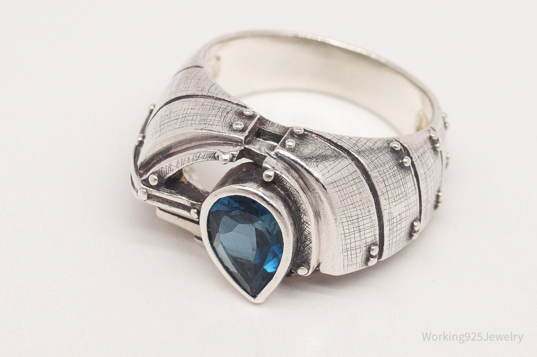 Futuristic Cyberpunk Modernist Style London Blue Topaz Silver Ring - Size 6