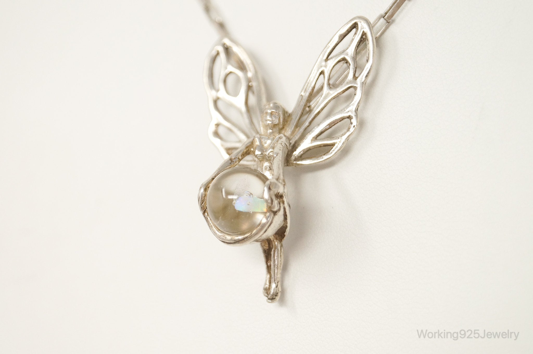 Vintage Fairy Glass Marble Sterling Silver Necklace