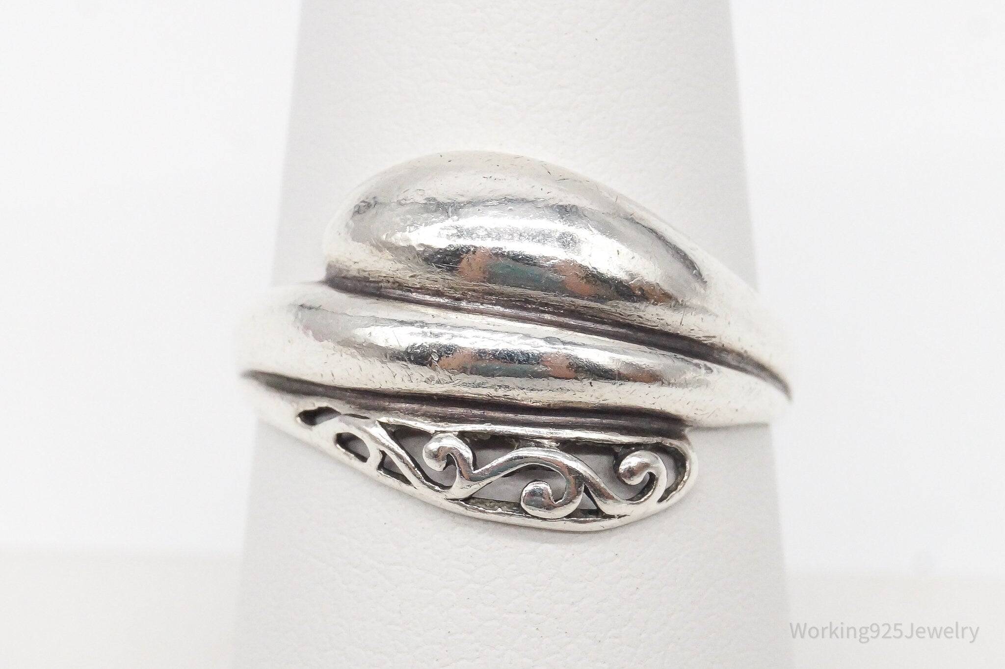 Vintage Designer Jez Art Deco Style Sterling Silver Ring - Size 7.5