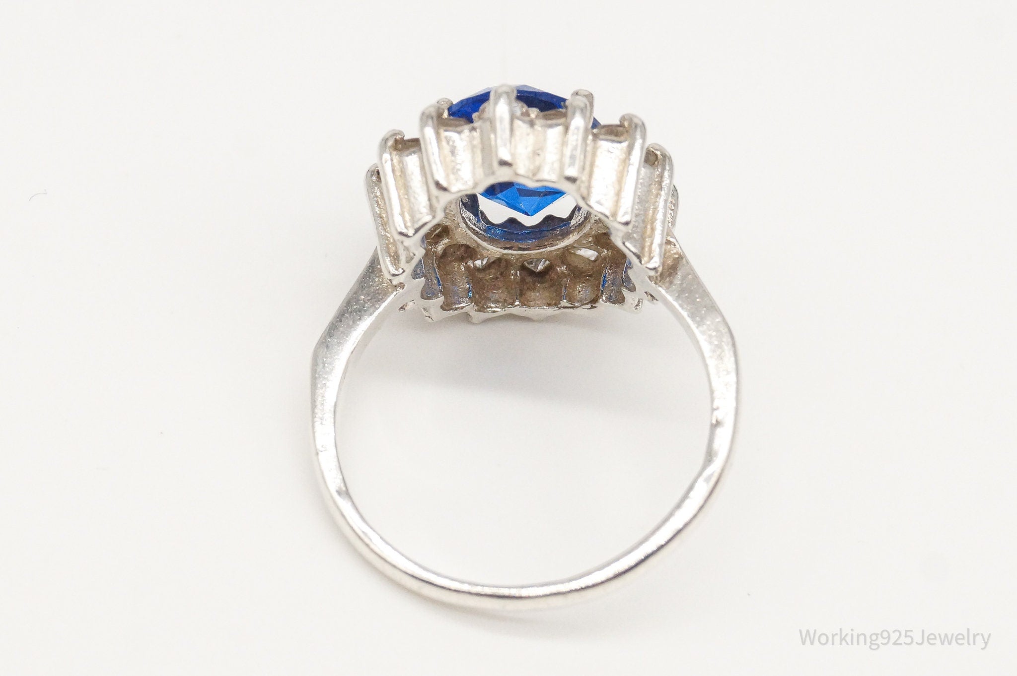 Vintage Dark Blue Topaz Birmingham Sterling Silver Ring - Size 6.5