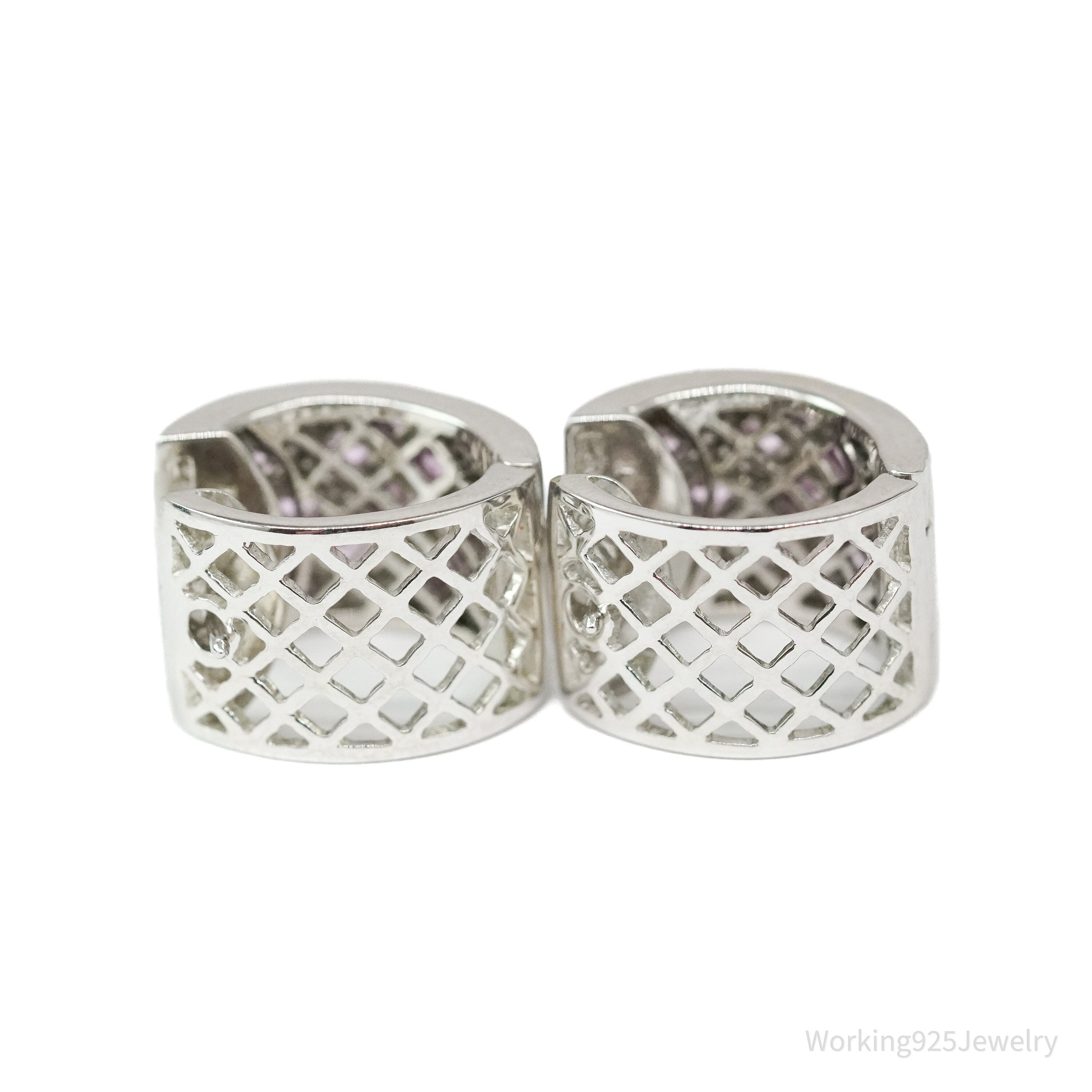 14K White Gold, Diamonds, & Pink Sapphires Earrings