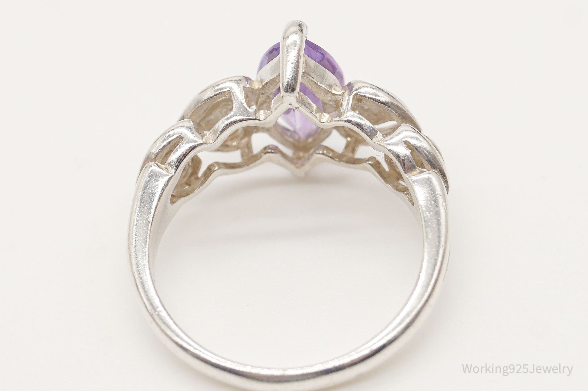 Vintage Amethyst Hearts Sterling Silver Ring - Size 7