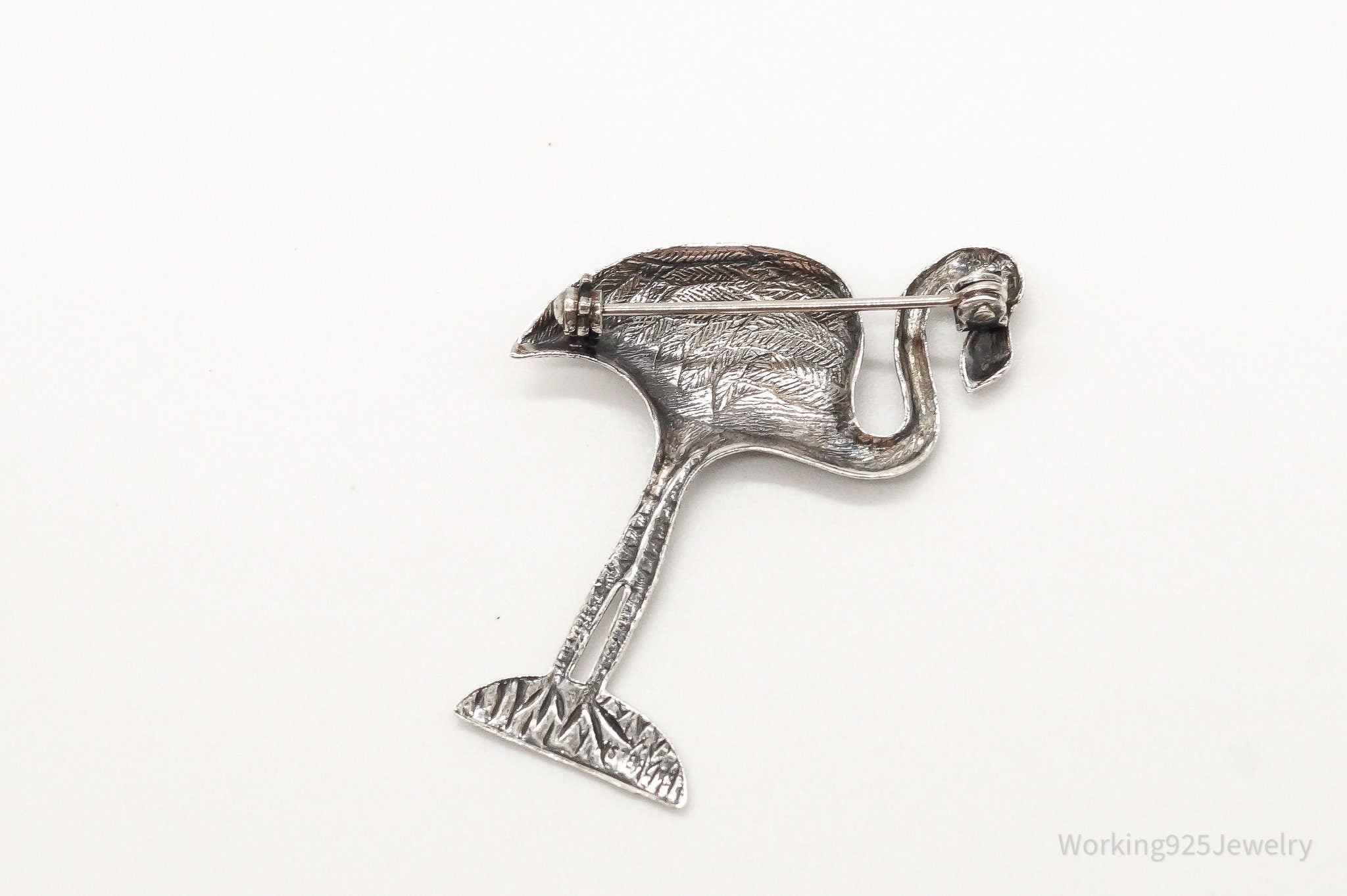 Vintage Large Flamingo Sterling Silver Brooch Pin