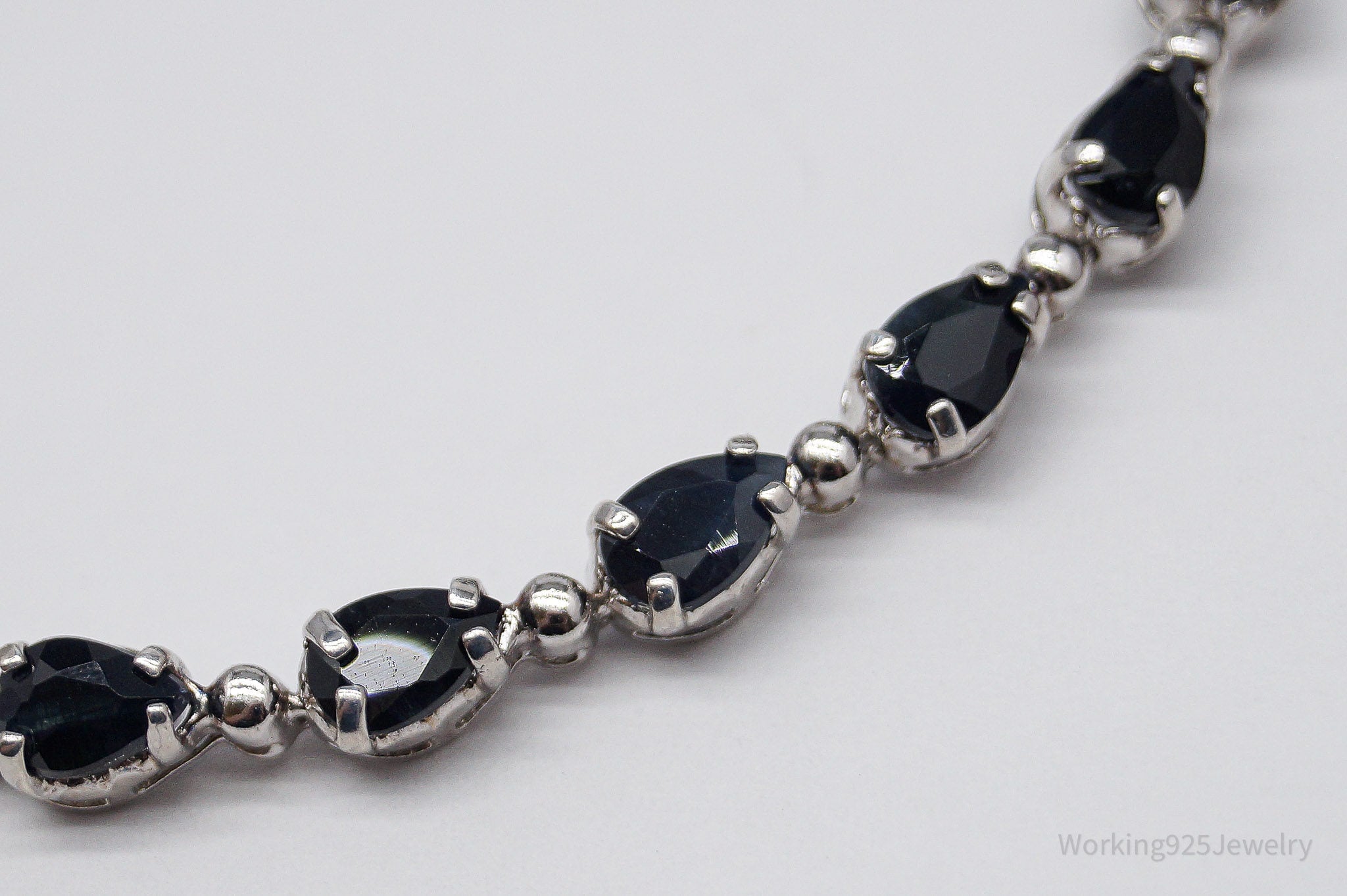 Vintage Blue Sapphire Sterling Silver Tennis Bracelet - 7 5/8"