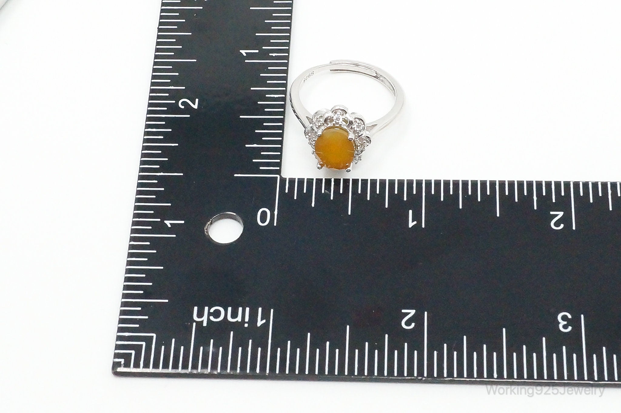 Yellow Onyx Cubic Zirconia Sterling Silver Ring - Size 7 Adjustable