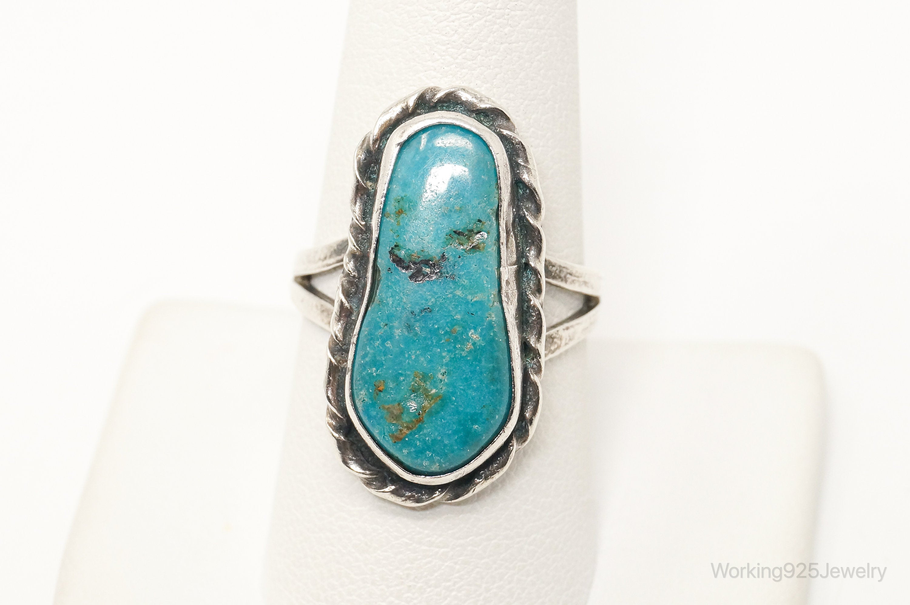 Vintage Native American Unsigned Turquoise Sterling Silver Ring - Sz 8.75