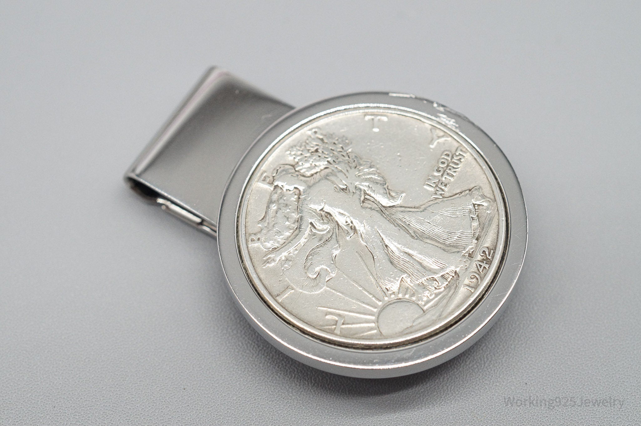 Antique Vintage 1942 Walking Liberty Half Dollar Silver Coin St. Steel Money Clip