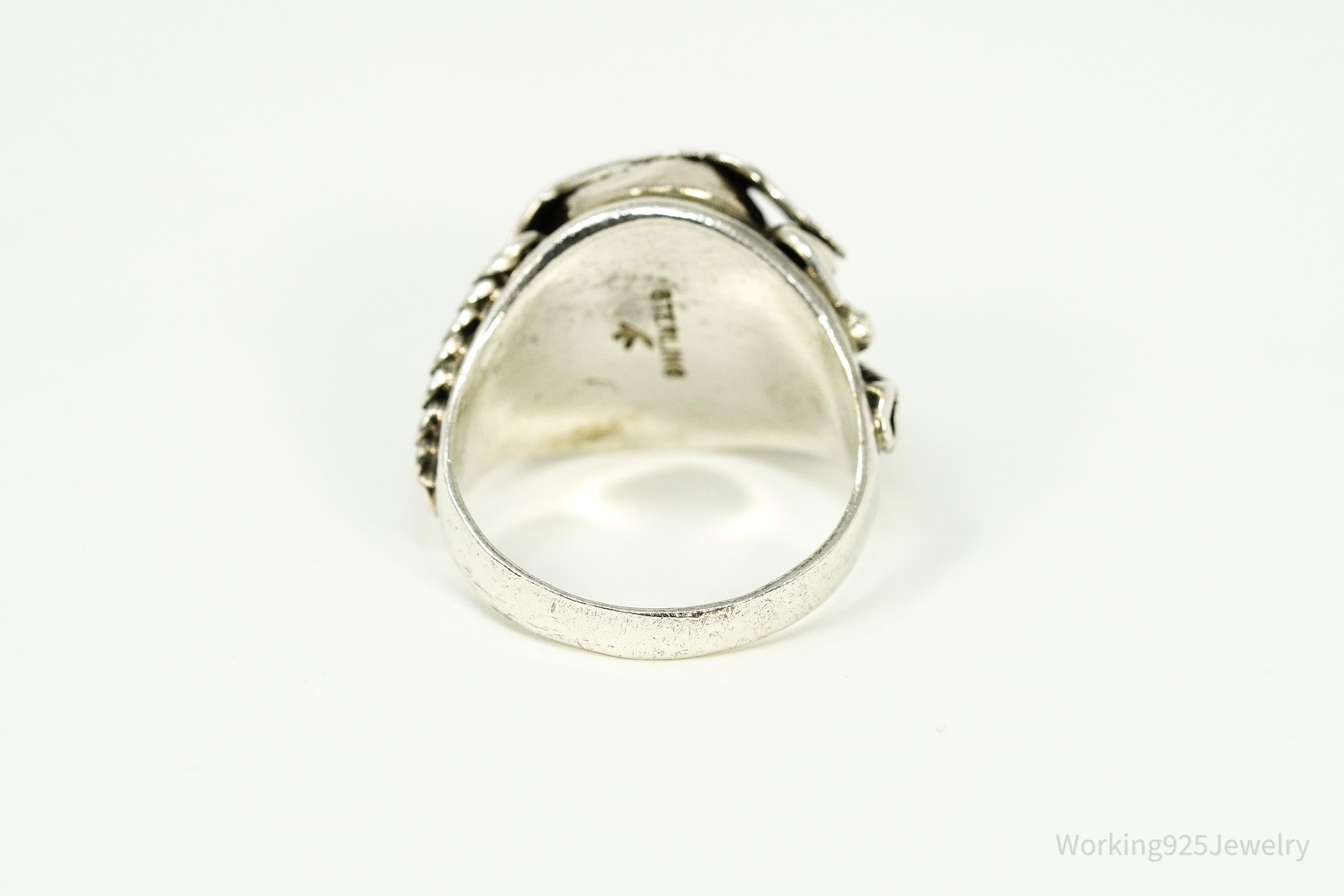 Vintage Native American Turquoise Sterling Silver Ring - Size 10