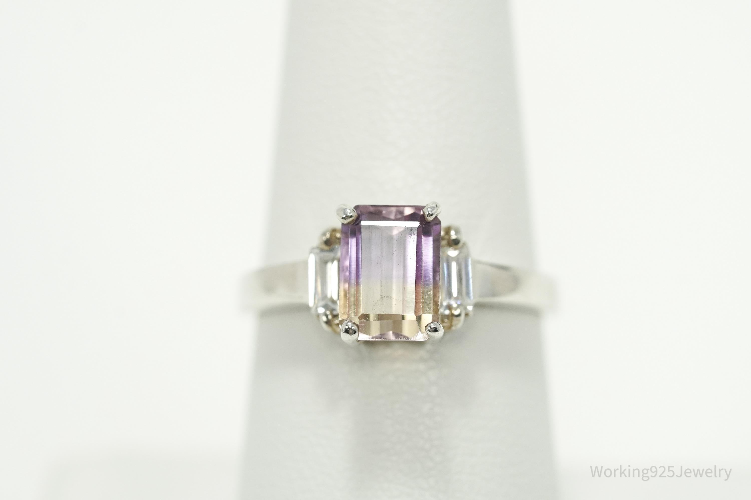 Vintage Ametrine & Cubic Zirconia Sterling Silver Ring - Size 7.25