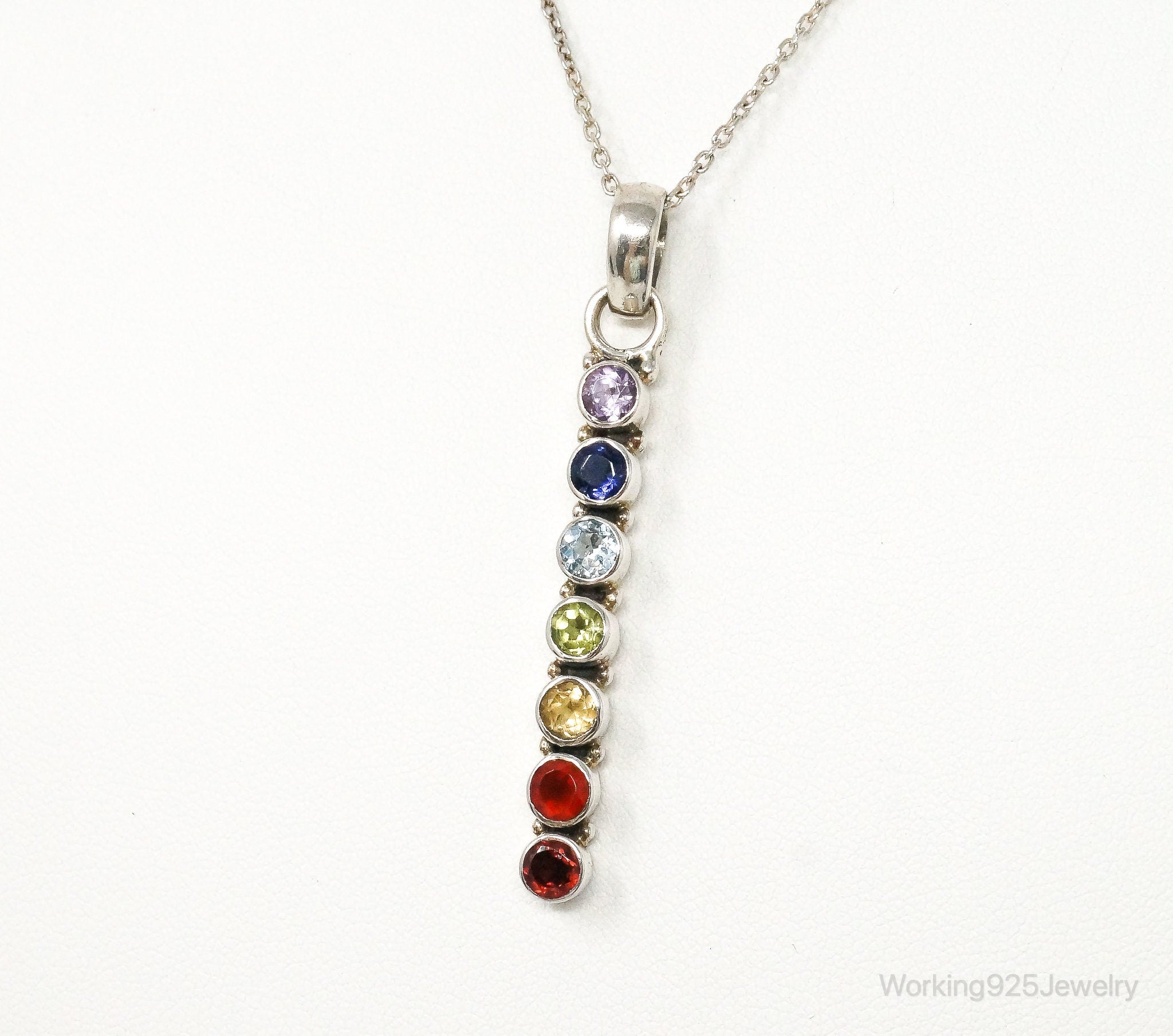 Vintage Multi Gemstone Sterling Silver Necklace