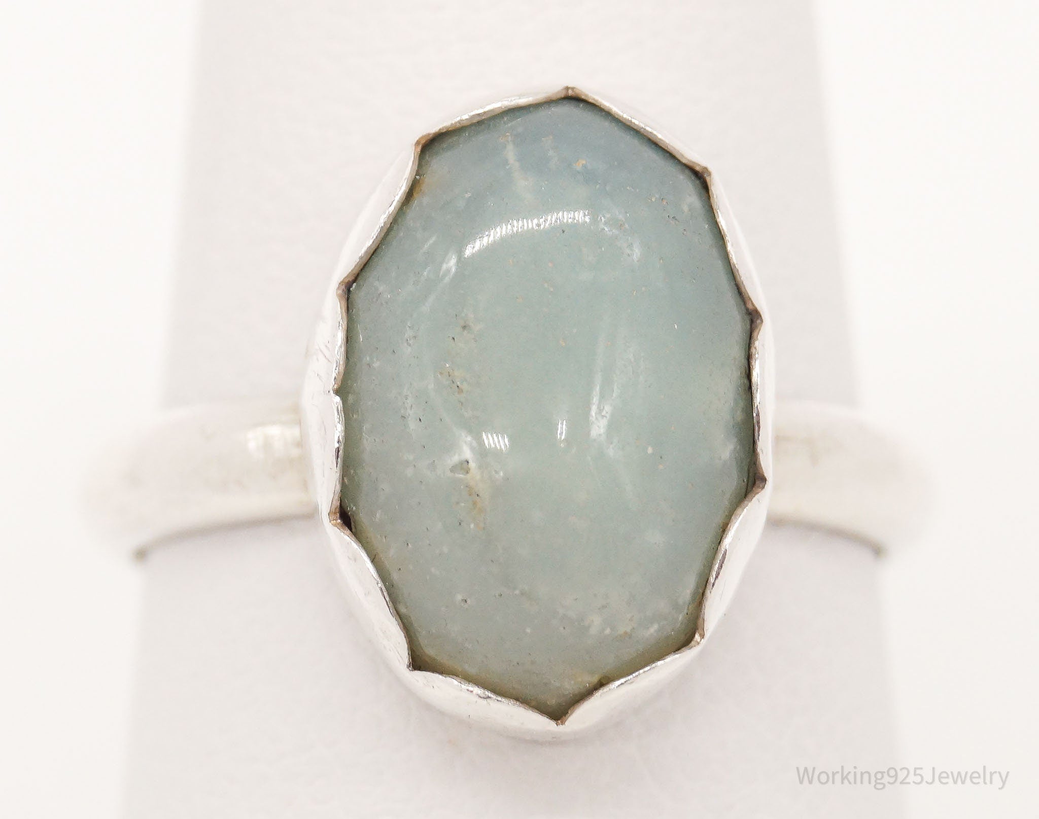 Vintage Chalcedony Modernist Silver Ring - Size 7.75