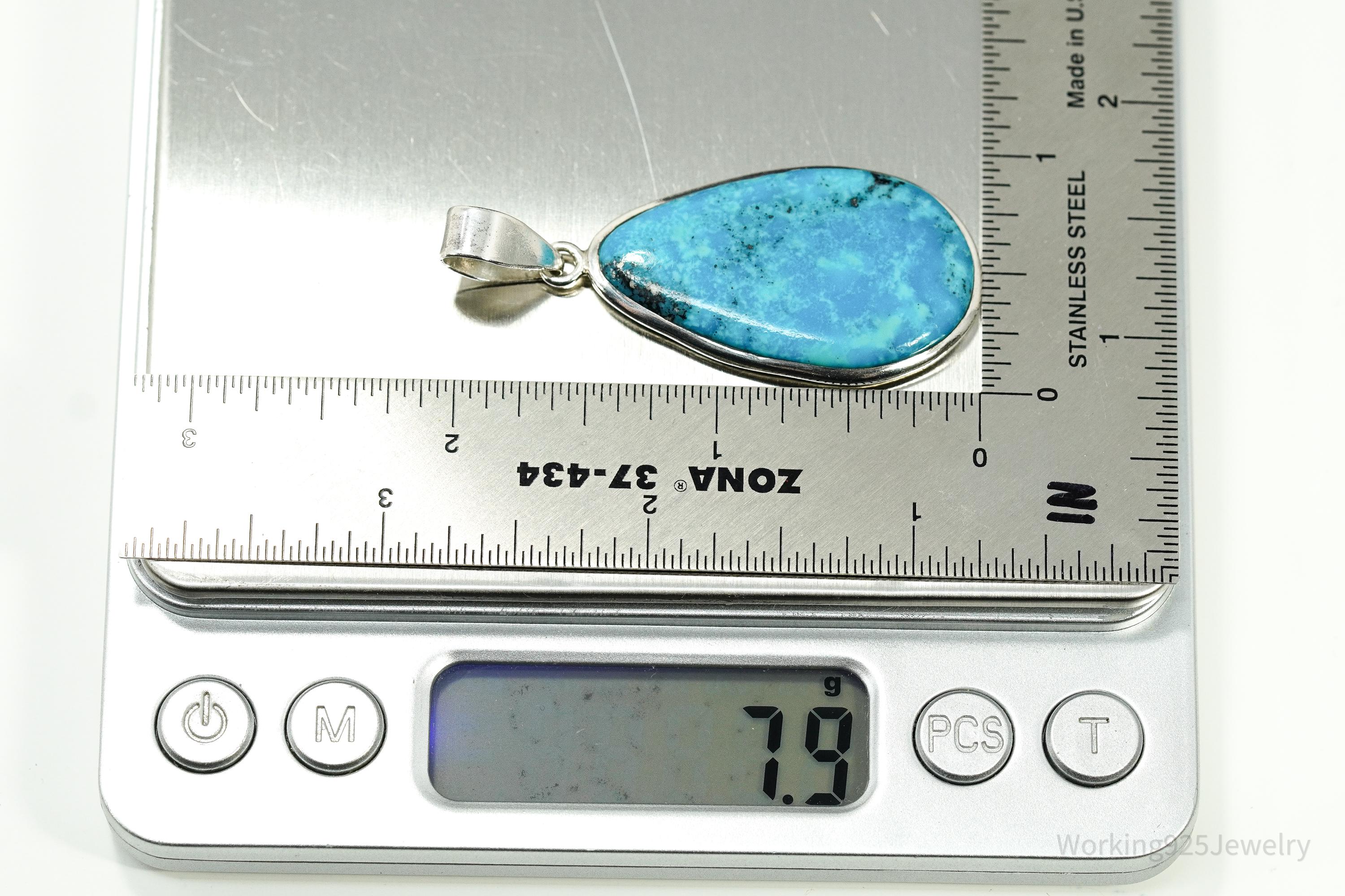 Large Vintage Turquoise Sterling Silver Pendant