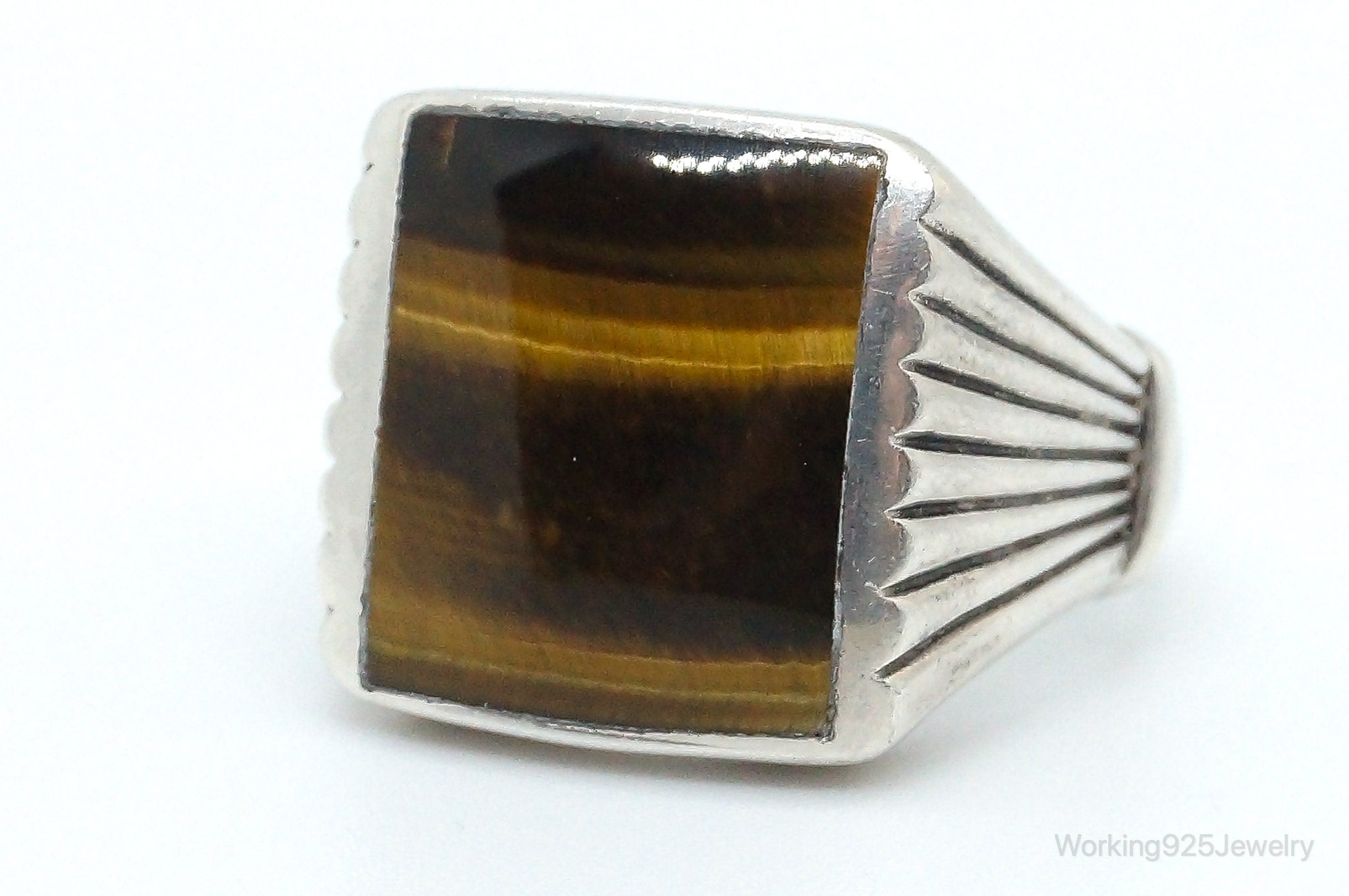 Vintage Tigers Eye Sterling Silver Ring - Size 13.25