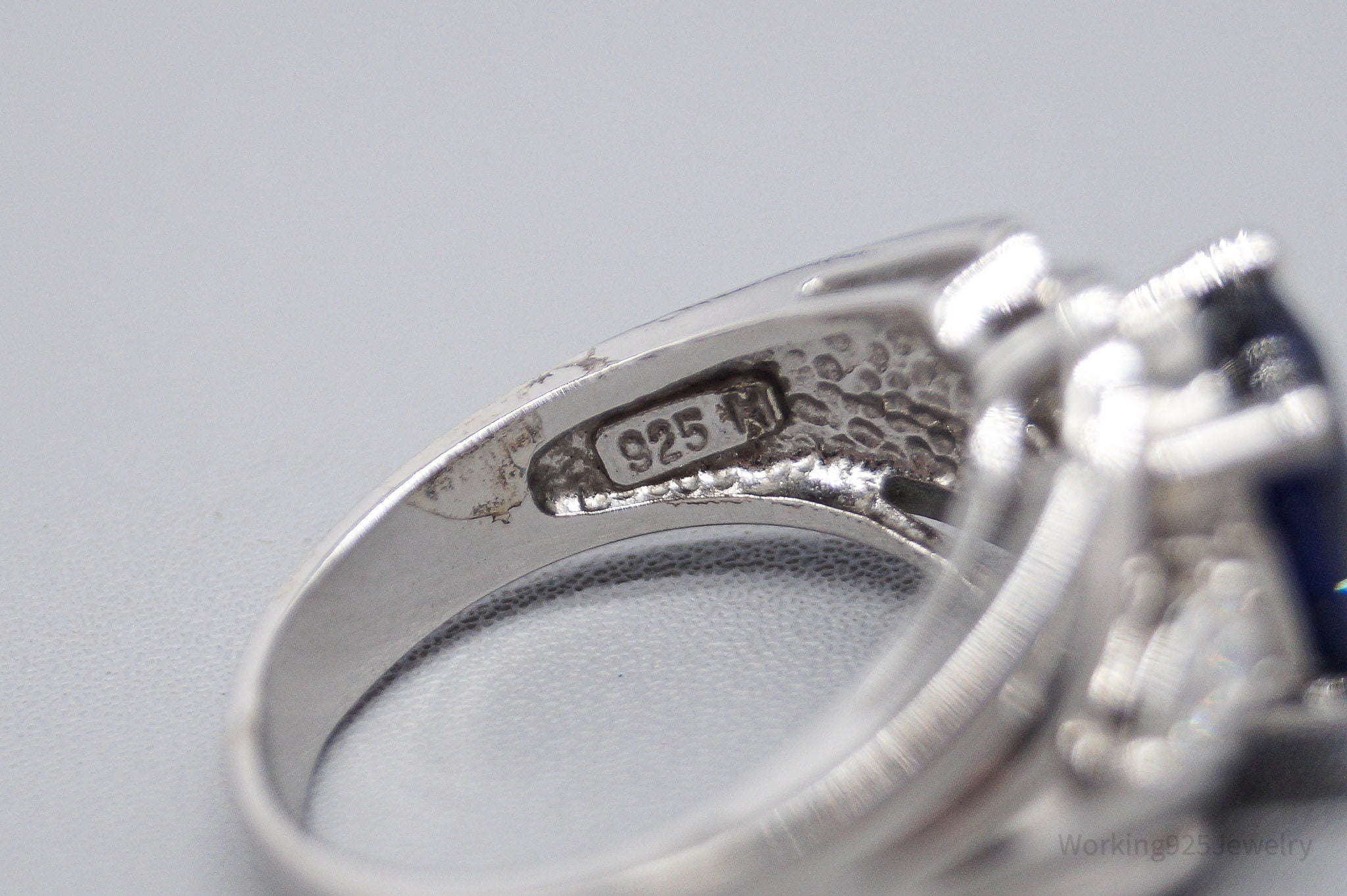 Vintage Lab Sapphire Diamonique Cubic Zirconia Sterling Silver Ring - Size 7.75