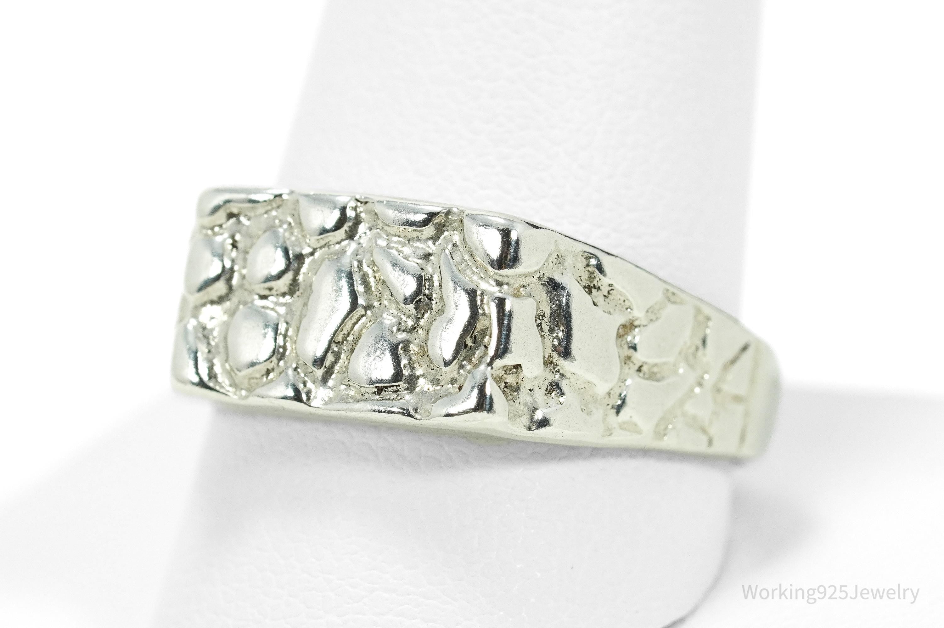 Vintage Nugget Style Sleek Sterling Silver Ring - Size 12.25