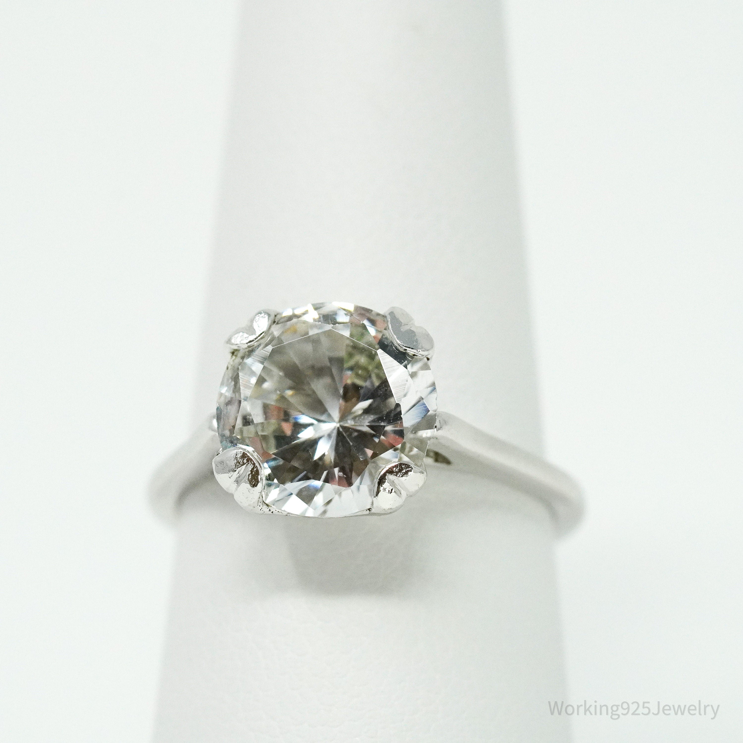 Antique Designer Uncas Faux Diamond Sterling Silver Band Ring - Size 8