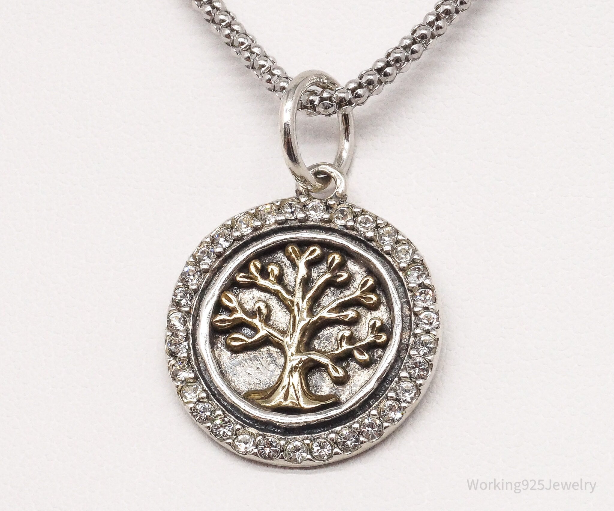 Vintage Tree Of Life Cubic Zirconia Gold Vermeil Sterling Silver Necklace 24"