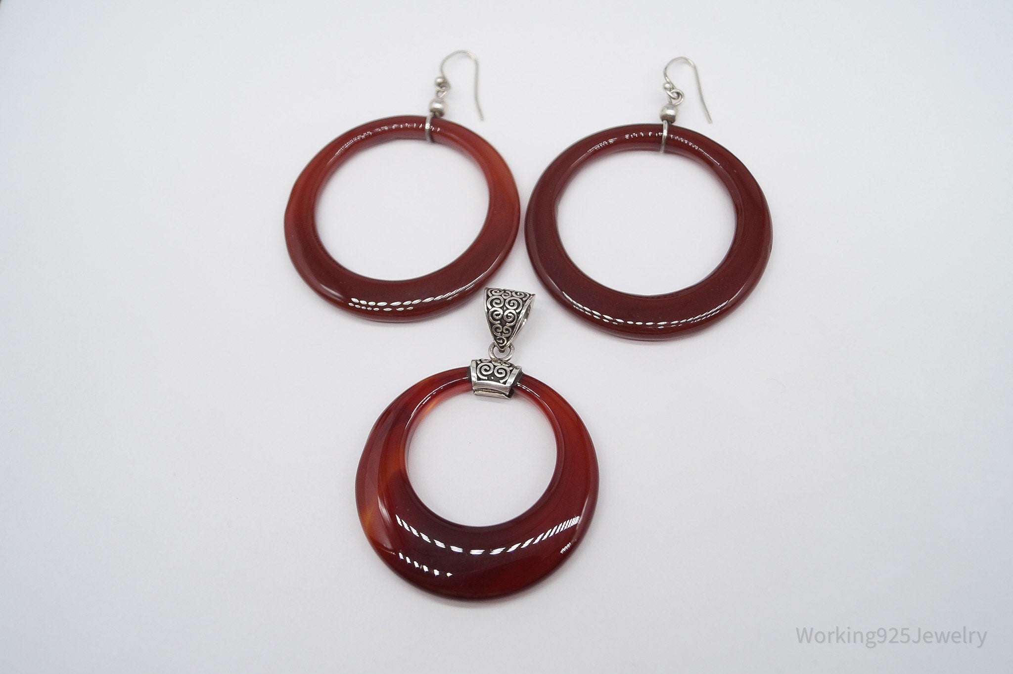 Vintage Carnelian Sterling Silver Earrings & Pendant Set
