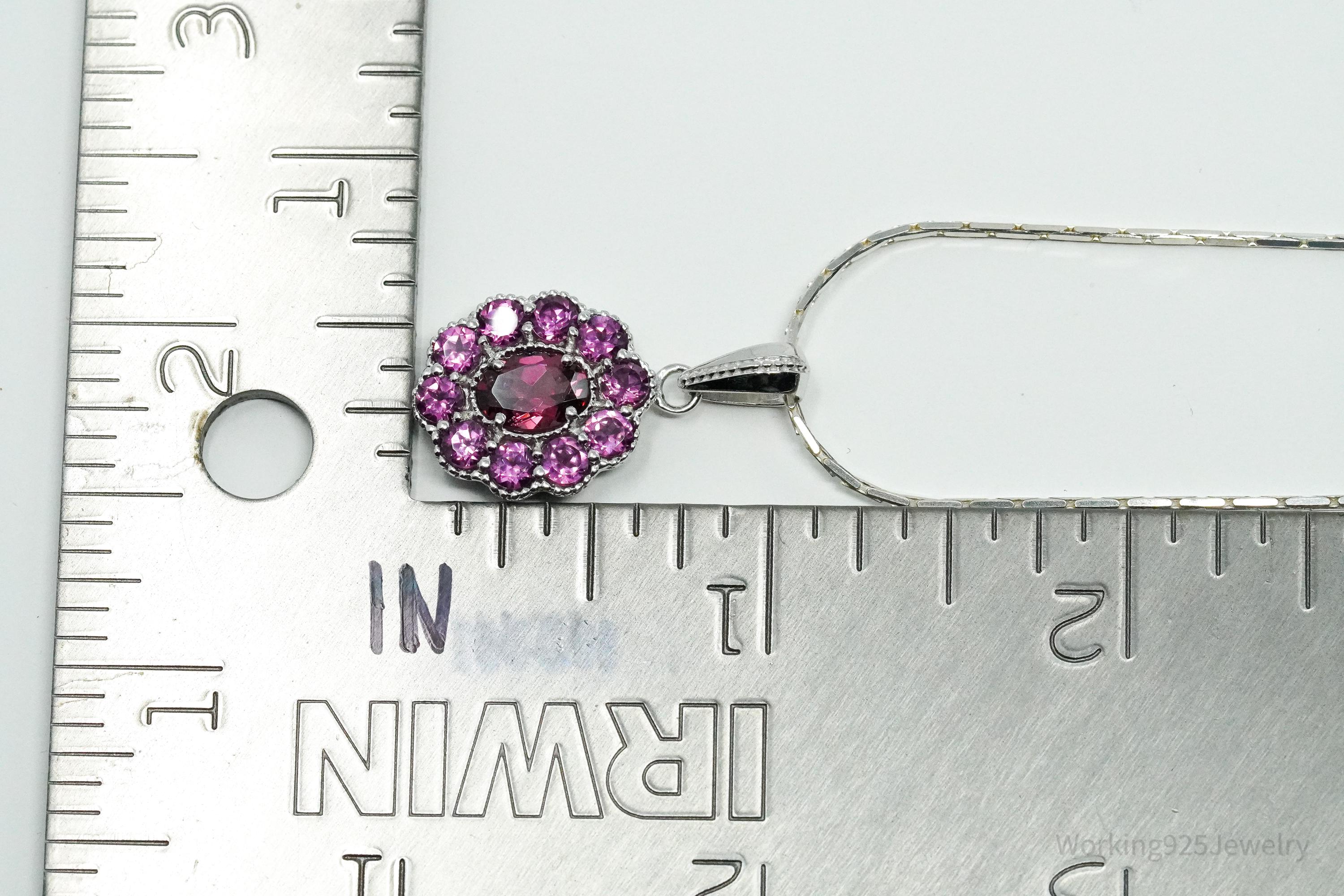 TGGC Pink Tourmaline Flower Sterling Silver Chain Necklace 18"