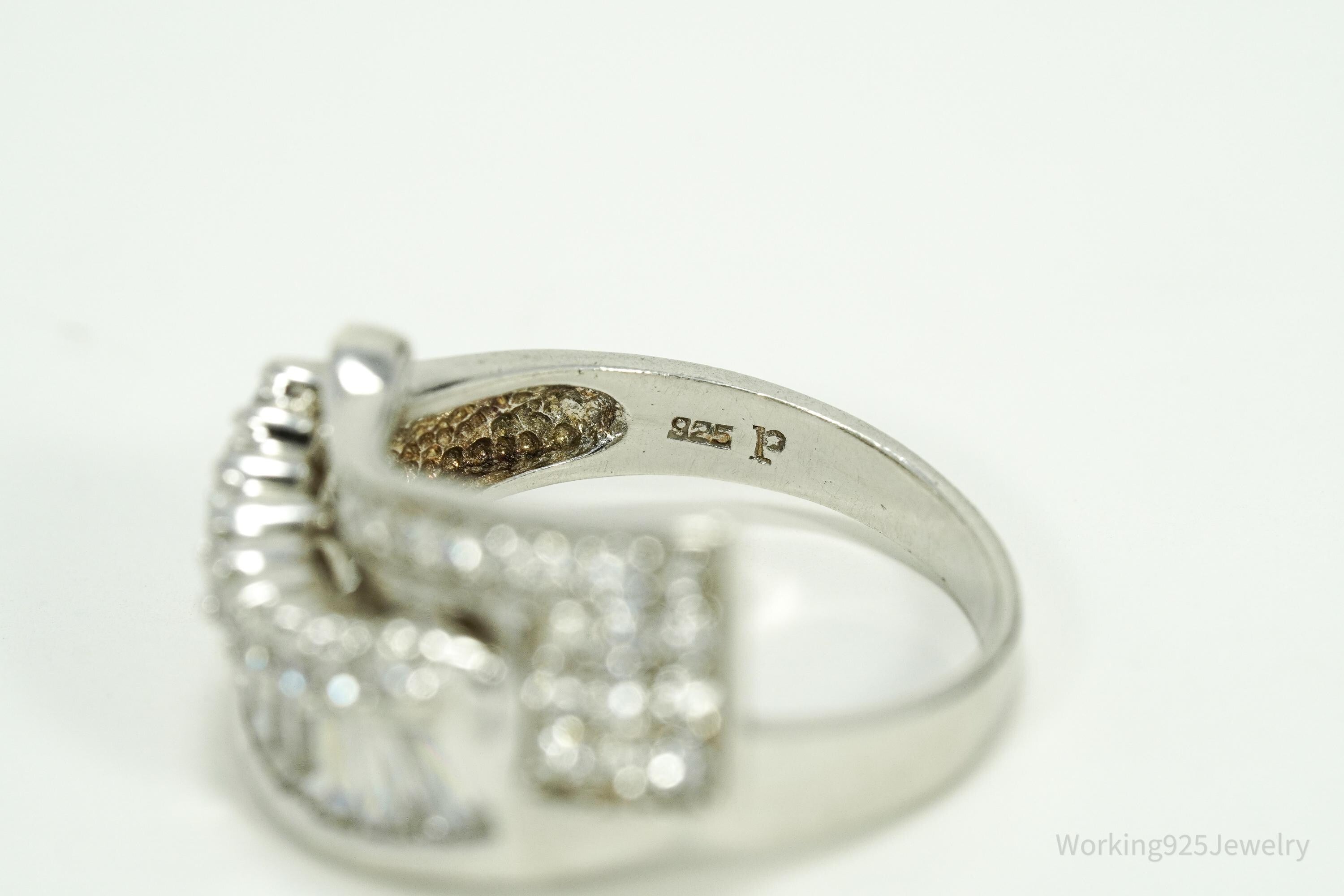 Vintage Cubic Zirconia Sterling Silver Statement Ring - Sz 7.5