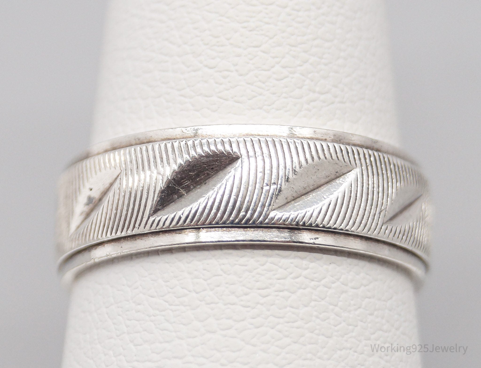 Vintage Italian Art Deco Style Sterling Silver Band Ring - Size 7.75