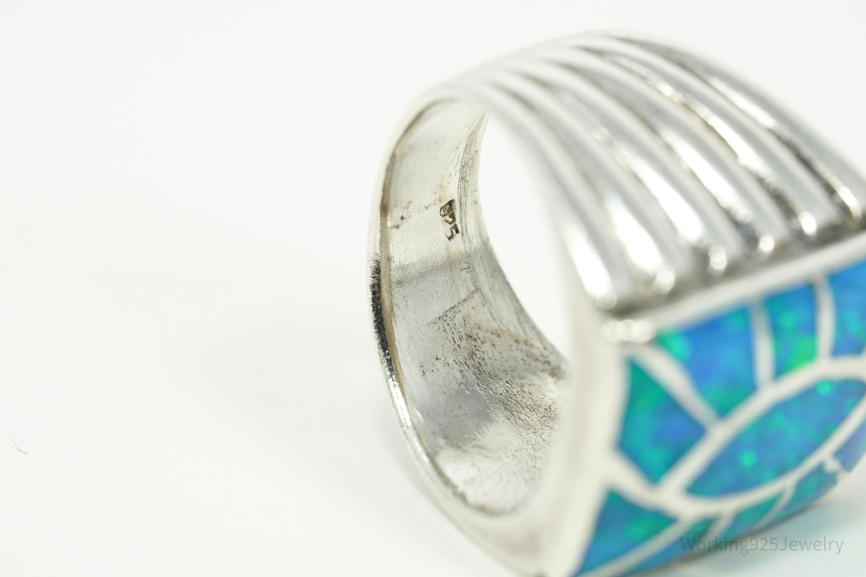 Vintage Opal Inlay Sterling Silver Ring - Size 7.25