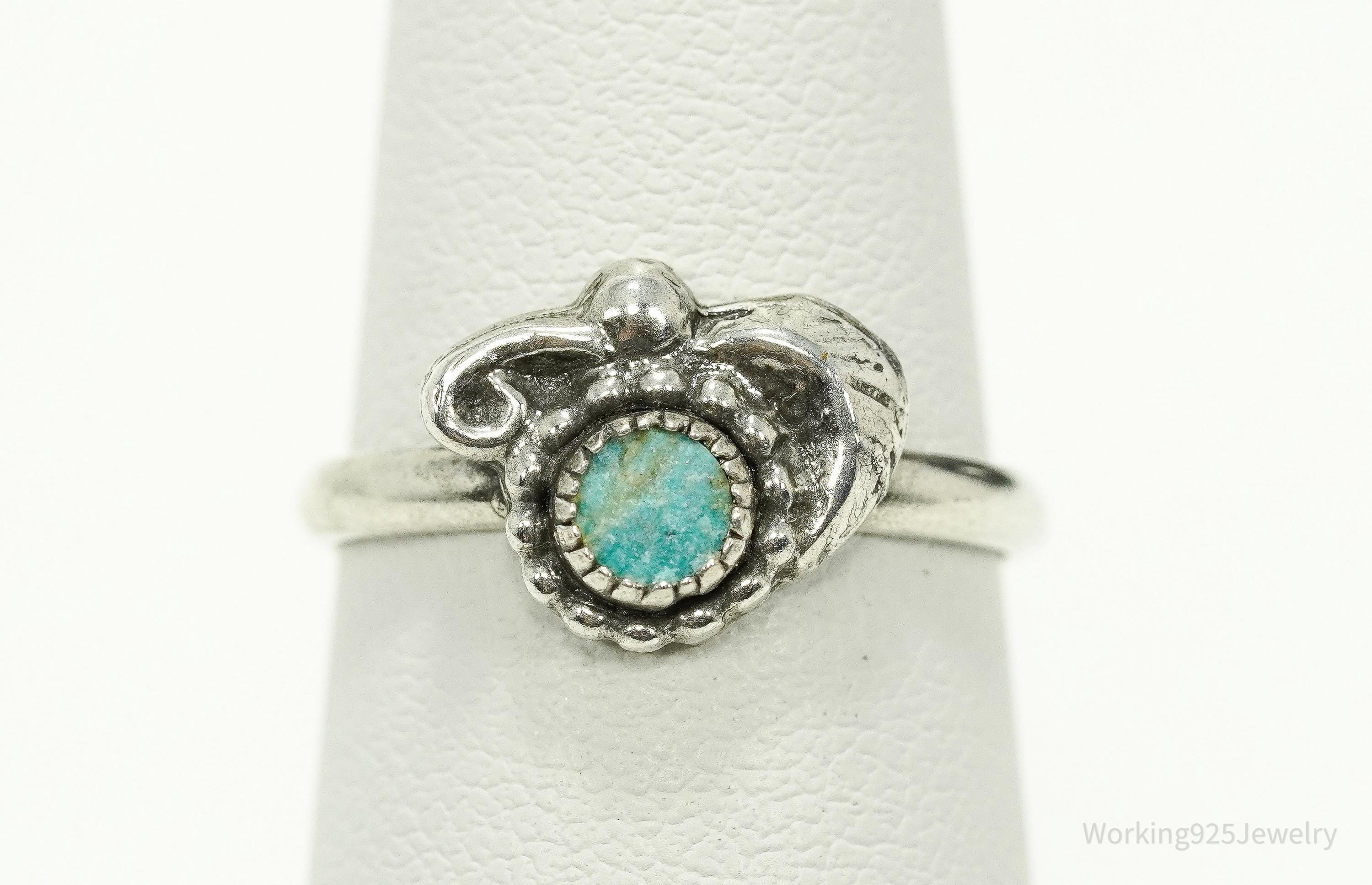 Vintage Handmade Native American Turquoise Unsigned Silver Ring - Size 5.25