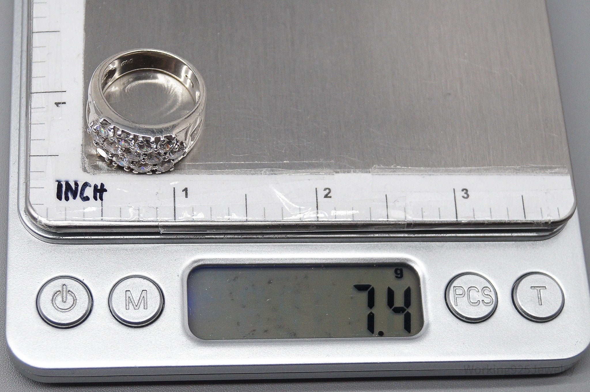 Vintage Cubic Zirconia Sterling Silver Band Ring - Size 6.75