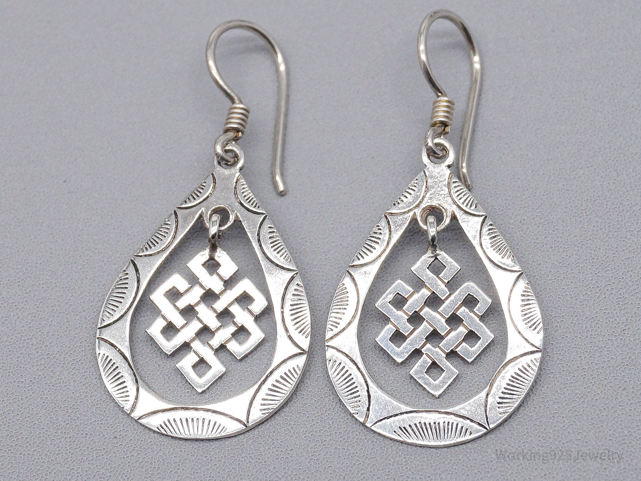 Vintage Eternal Endless Knot Sterling Silver Earrings