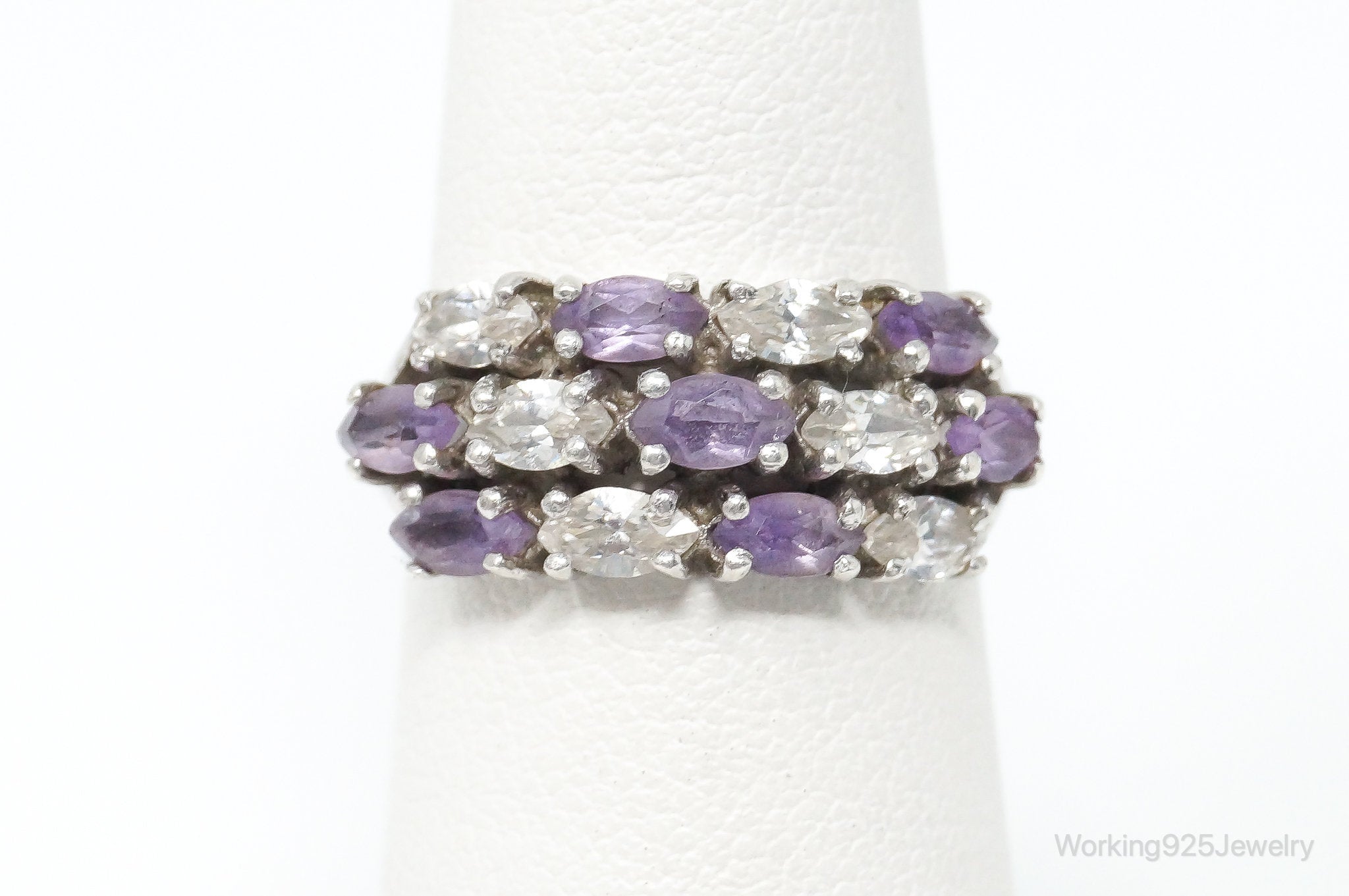 Vintage Amethyst Cubic Zirconia Sterling Silver Ring - SZ 5.75