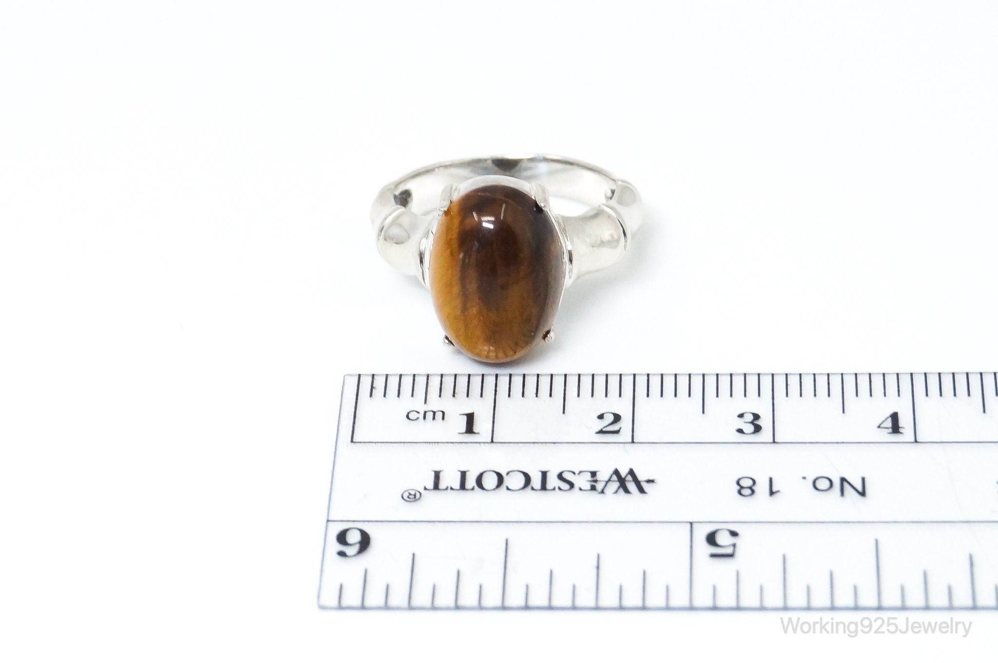 Vintage Tigers Eye Bamboo Design Sterling Silver Ring - Size 6