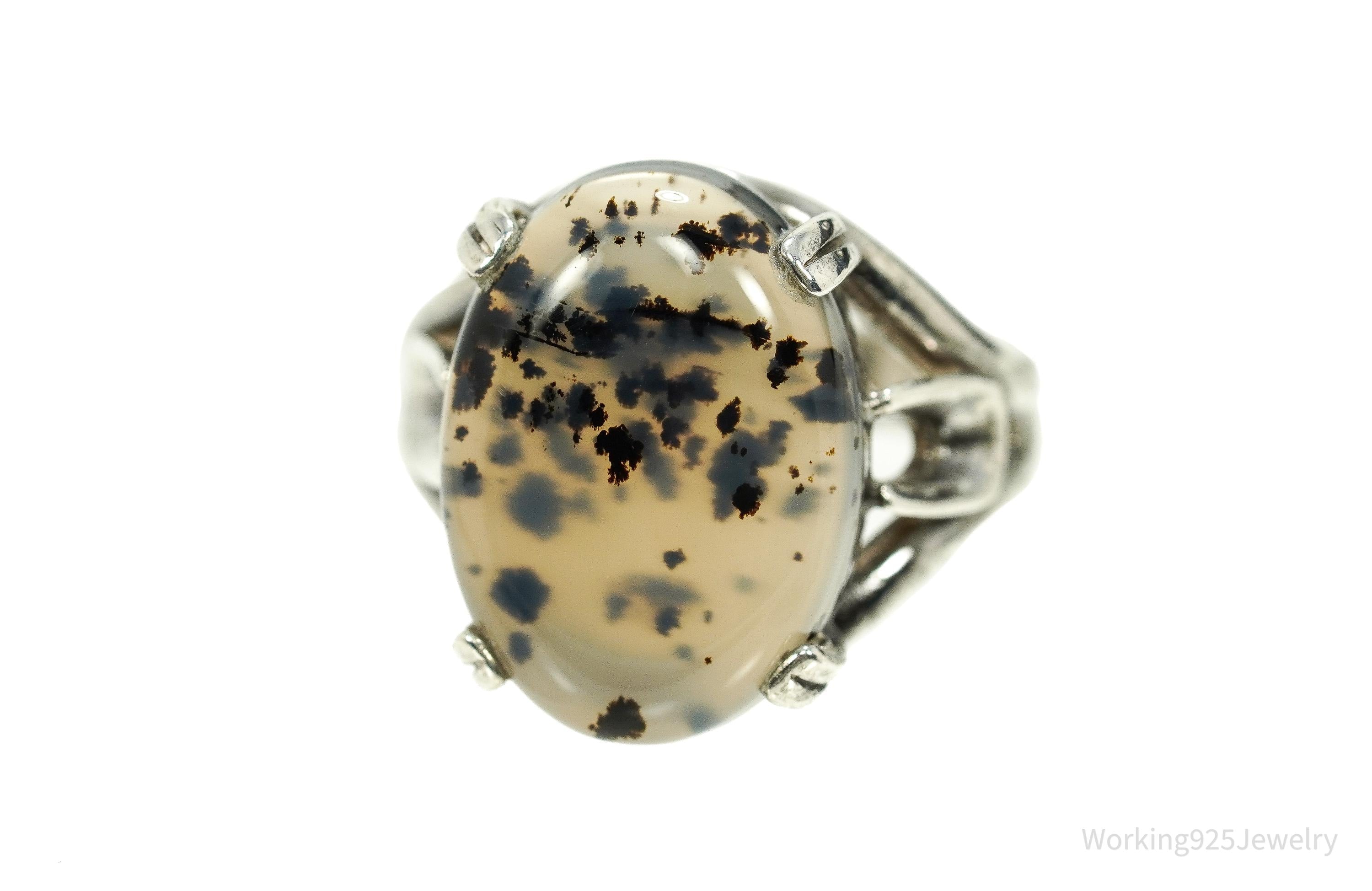 Vintage Agate Sterling Silver Ring - Size 8.25