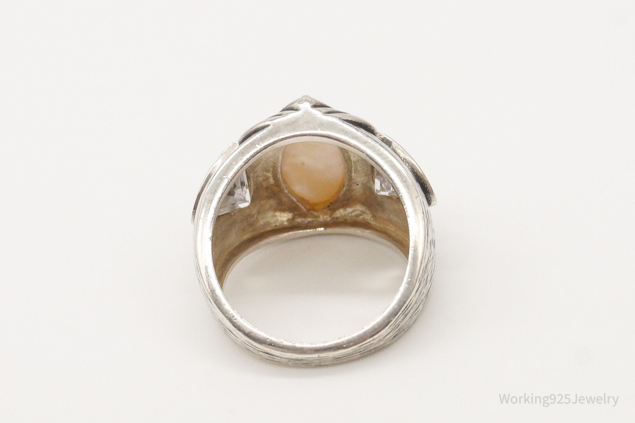 Designer Silpada Mother Of Pearl Cubic Zirconia Sterling Silver Ring Size 7.25